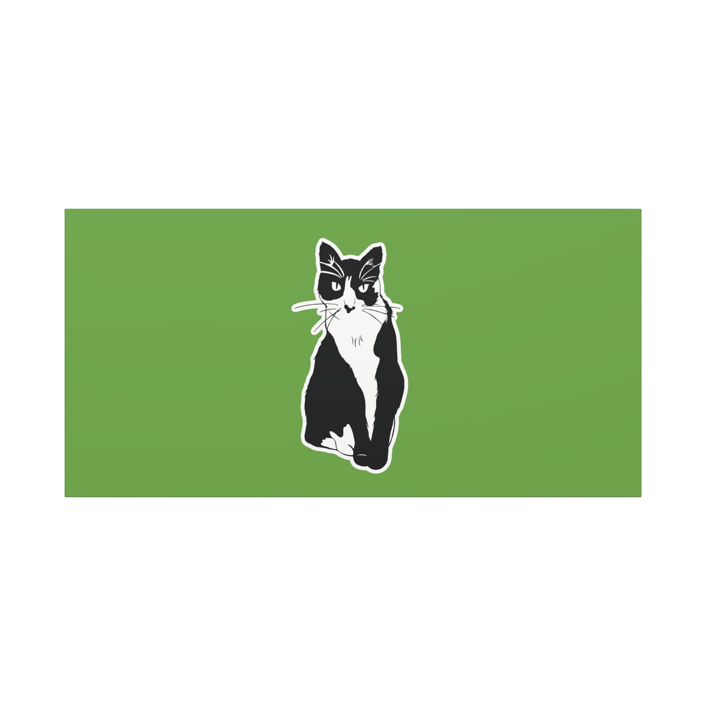 Cat Canvas Print on Green (B&W Style Cat) - Cat Drawing Art