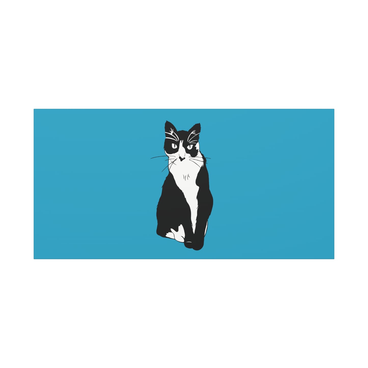 Cat Canvas on Turquoise (B&W Style Cat) - Cat Drawing Art