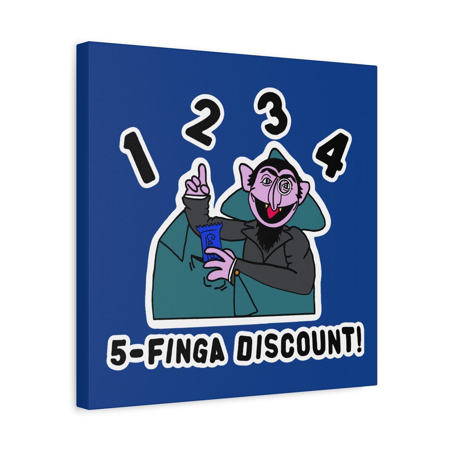 Five Finger Discount Canvas Print Dark Blue - Sesame Street The Count Parody Art Print