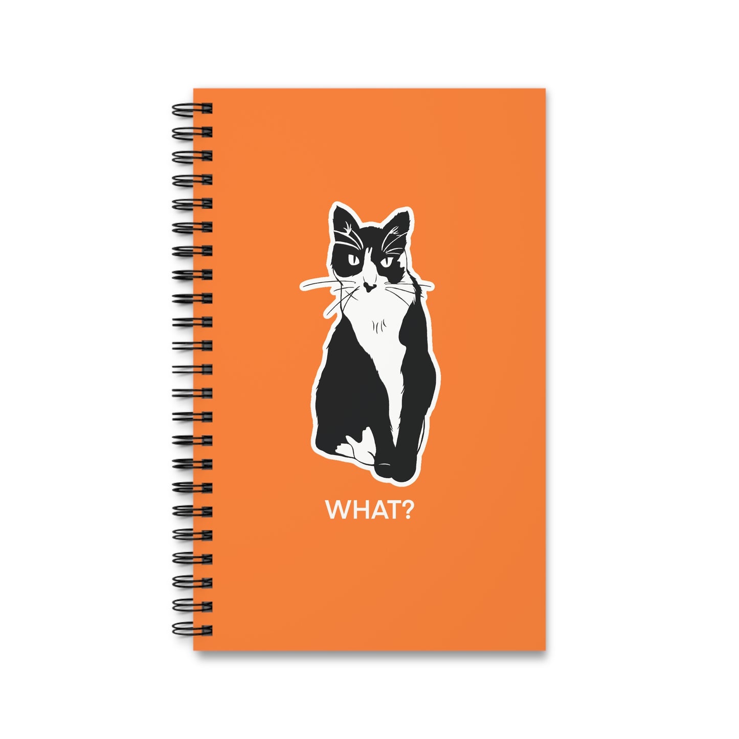 Cattitude Notebook in Light Orange (Sticker Style Cat with White Writing) - Cat Spiral Notebook
