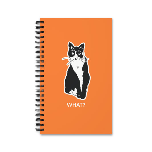 Cattitude Notebook in Light Orange (Sticker Style Cat with White Writing) - Cat Spiral Notebook