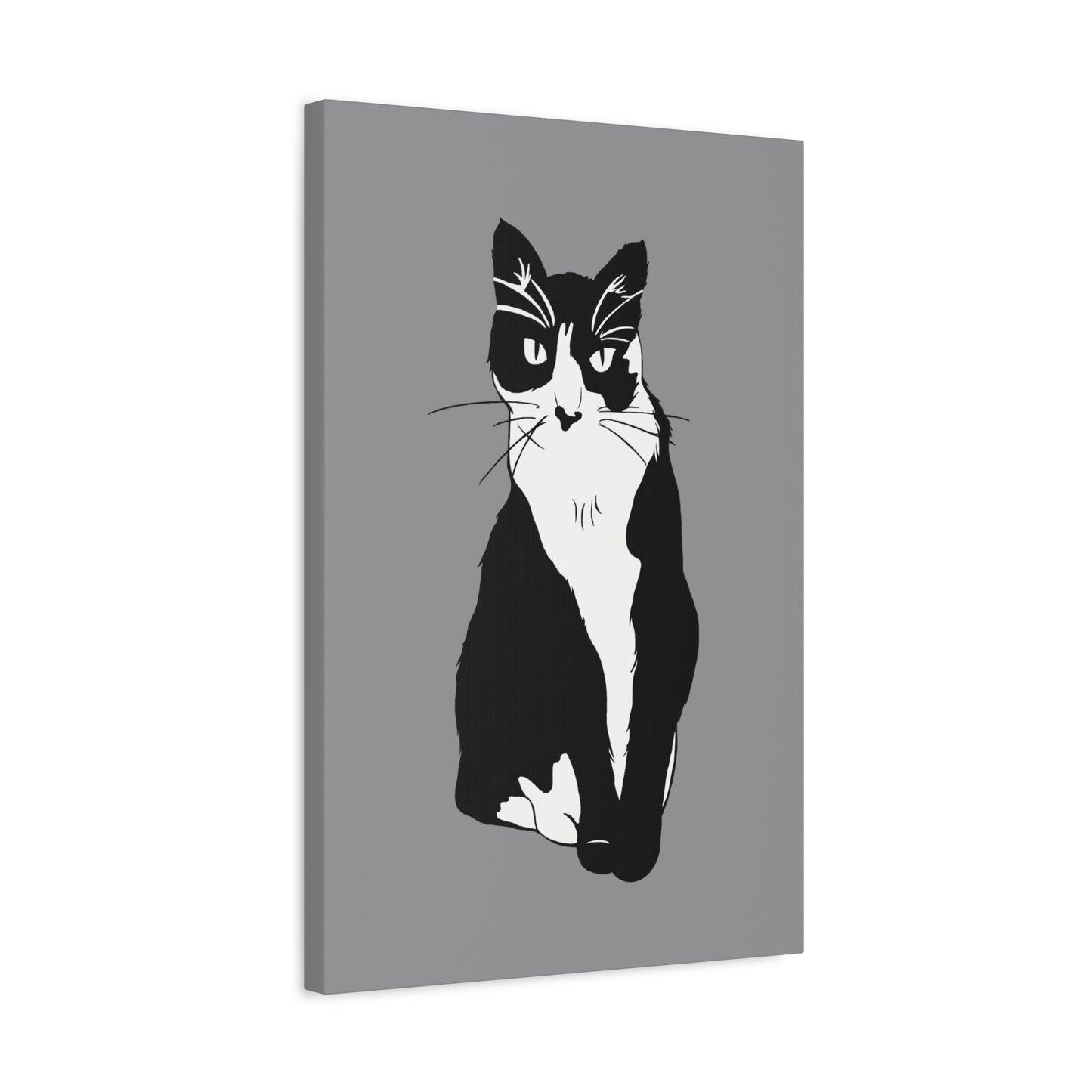 Cat Canvas on Grey (B&W Style Cat) - Cat Drawing Art