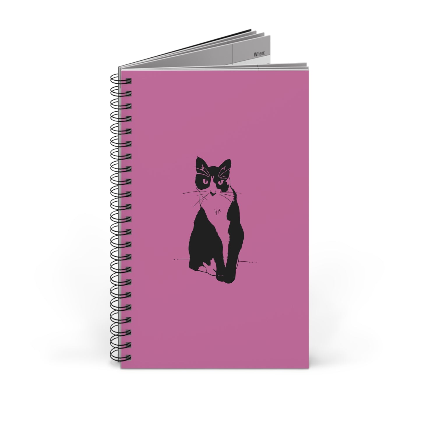 Cat Notebook in Light Pink (Transparent Style Cat) - Cat Spiral Notebook