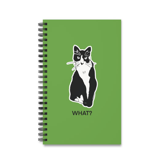 Cattitude Notebook in Light Green (Sticker Style Cat with Black Writing) - Cat Spiral Notebook