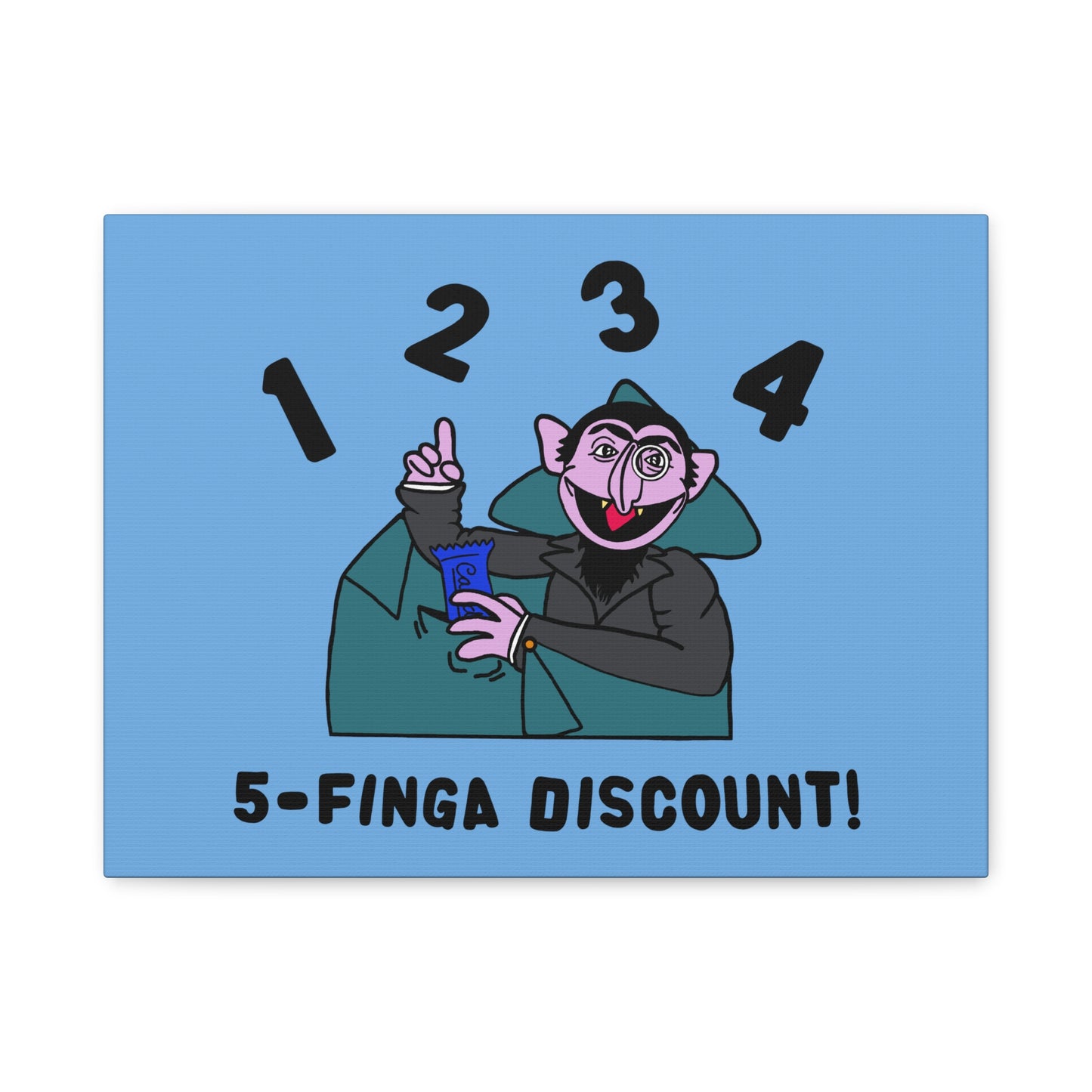 Five Finger Discount Canvas Print Light Blue - Sesame Street The Count Parody Art Print