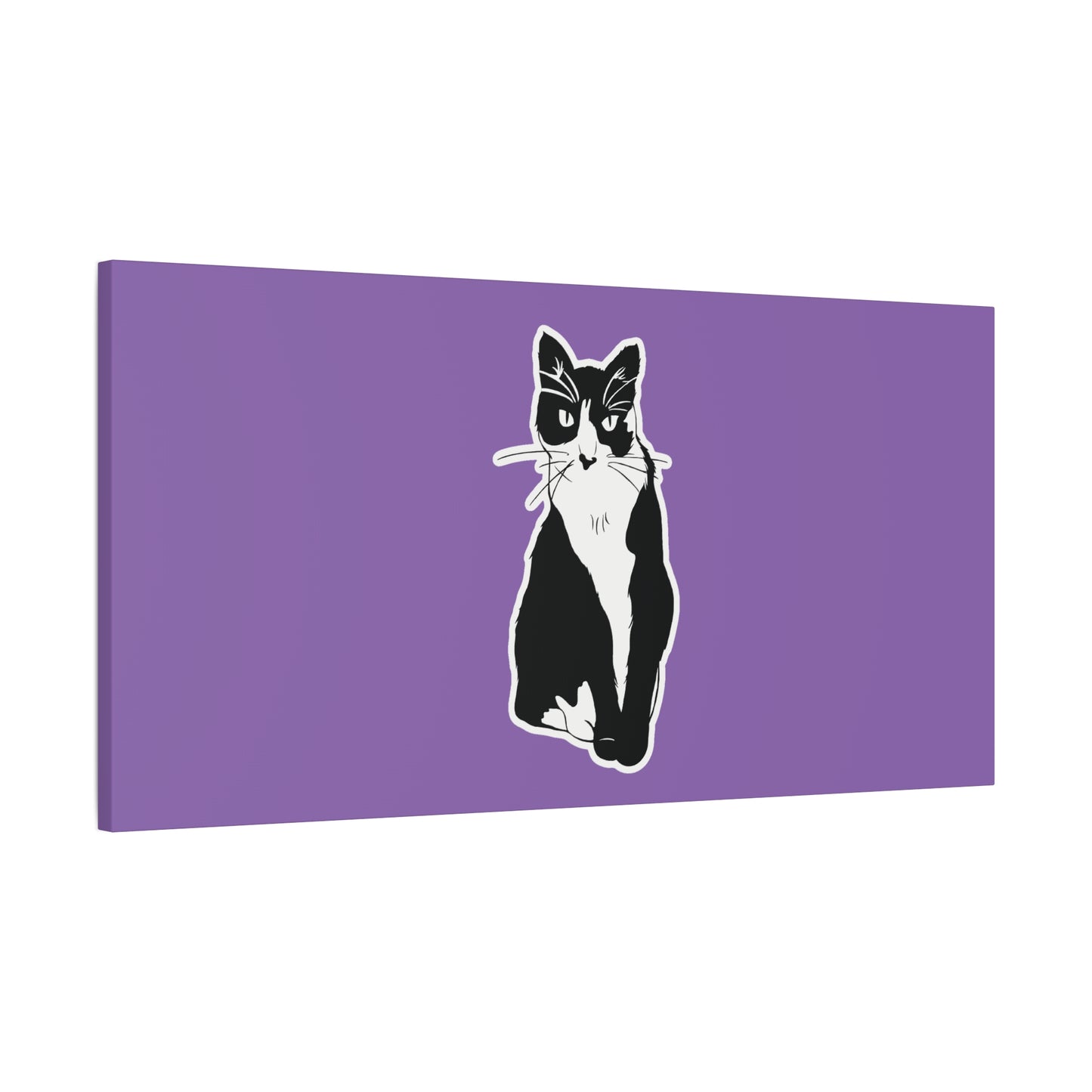 Cat Canvas on Light Purple (Sticker Style Cat) - Cat Drawing Art