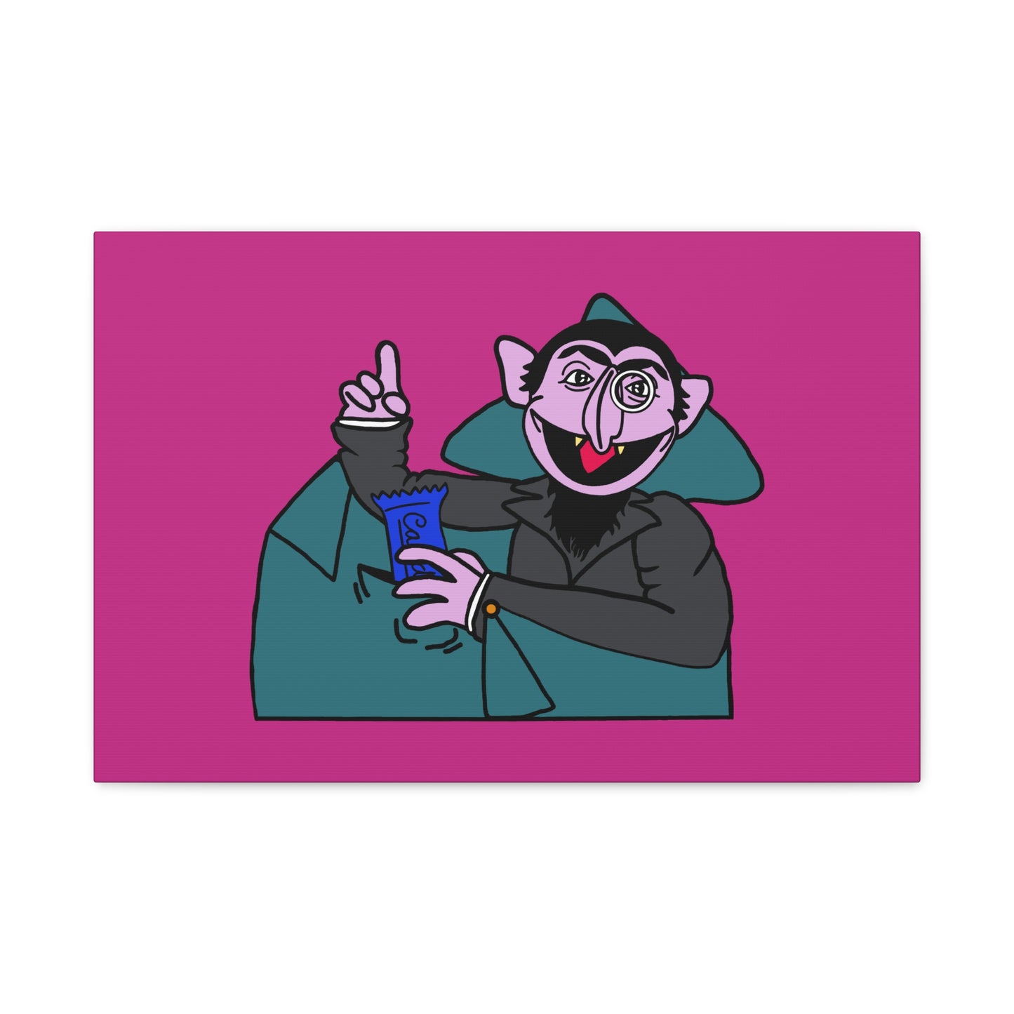 The Count Stealing Candy Canvas Print Pink - Sesame Street The Count Parody Art