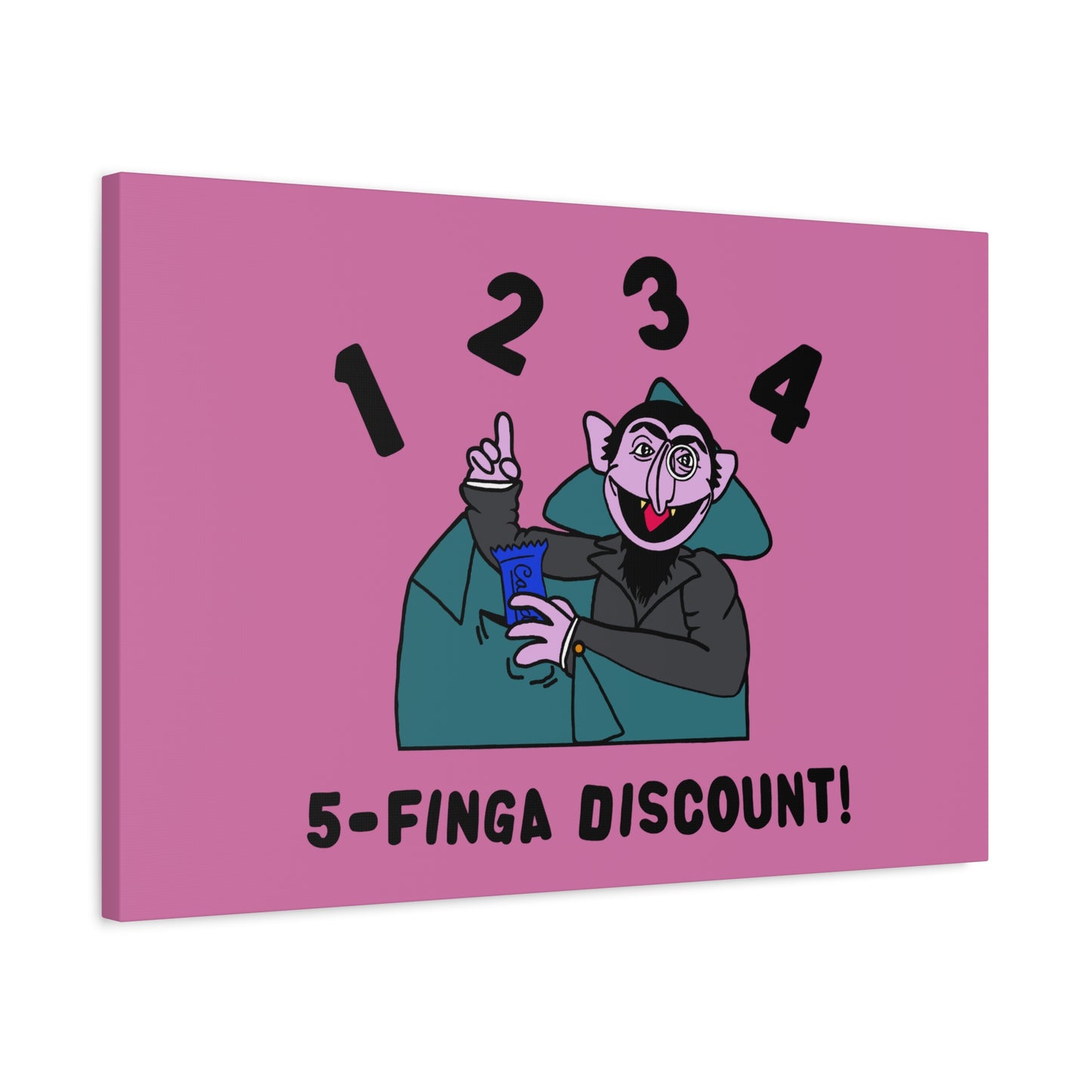 Five Finger Discount Canvas Print Light Pink - Sesame Street The Count Parody Art Print