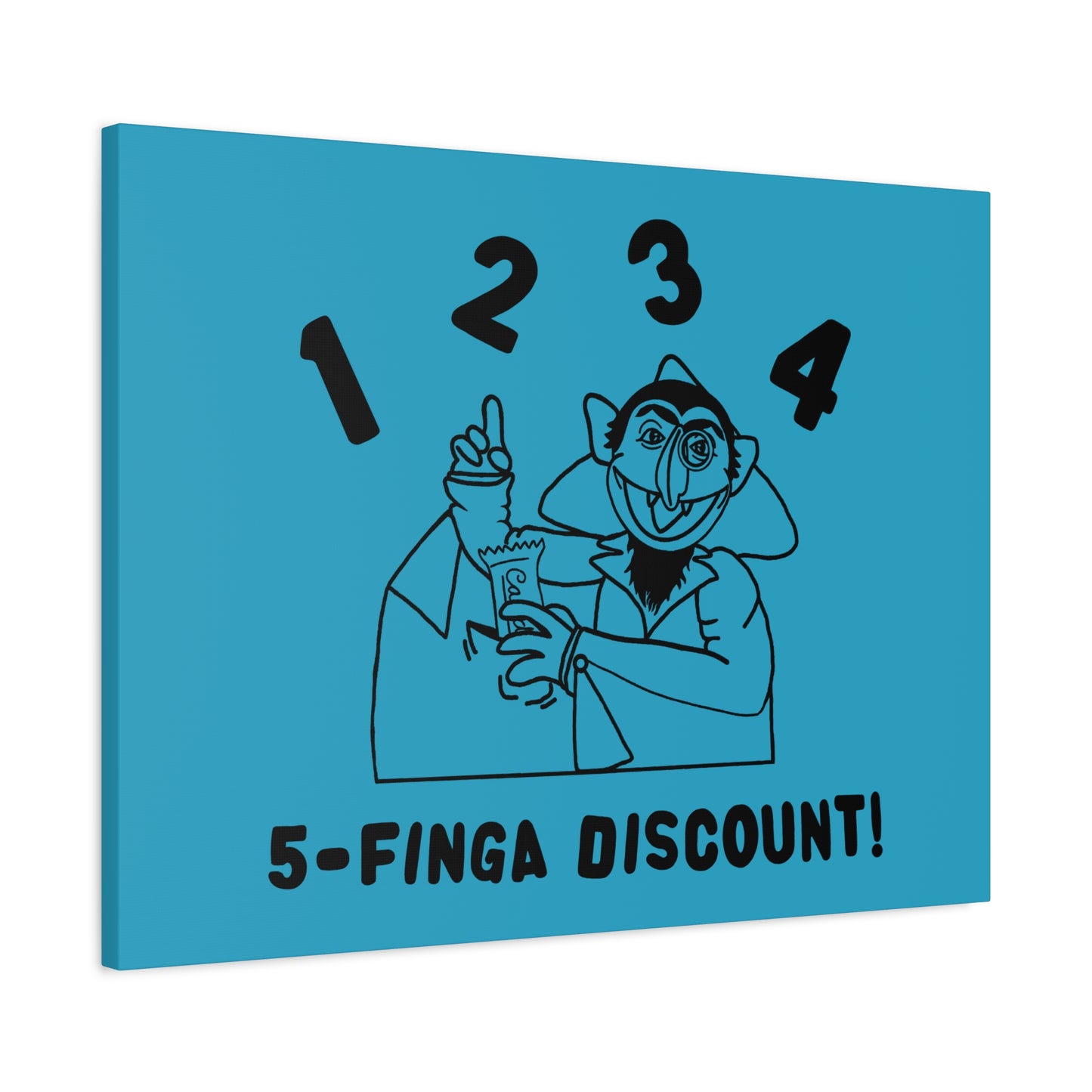 Five Finger Discount Outline Canvas Print Turquoise - Sesame Street The Count Parody Art Print
