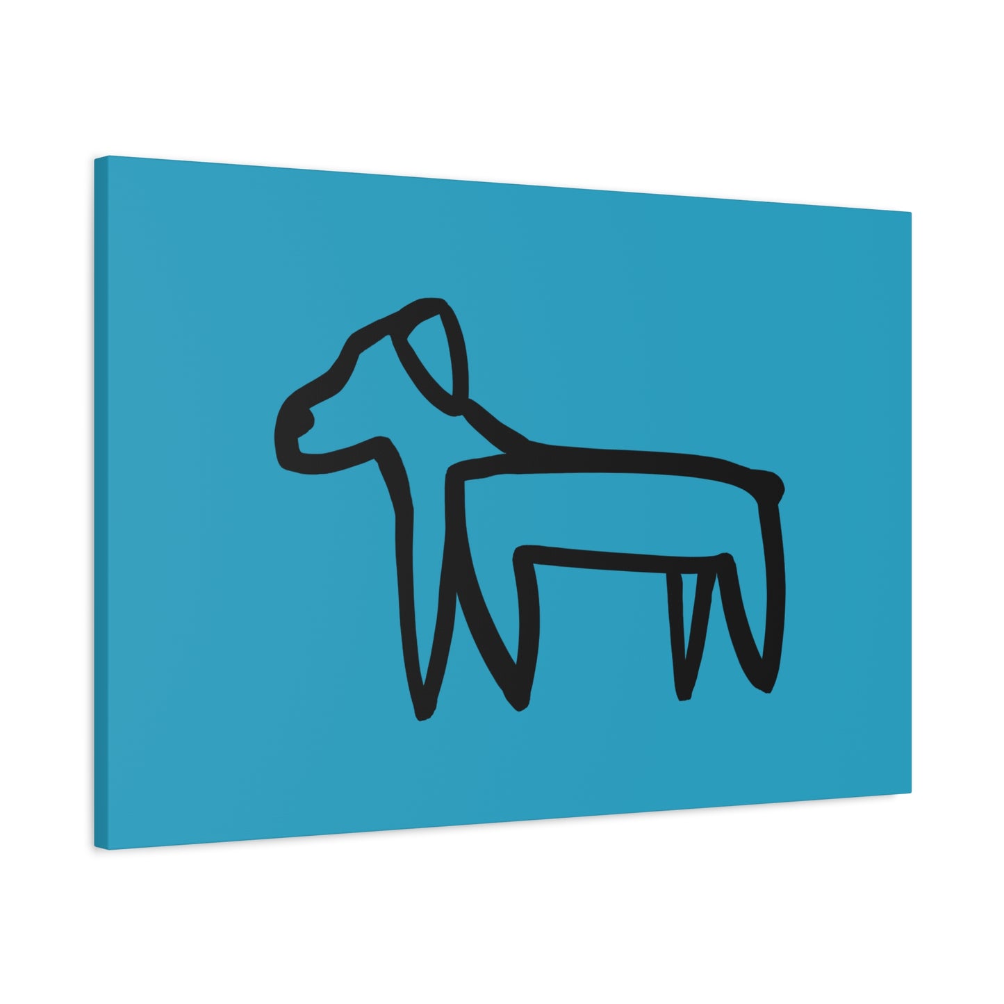 Dog Canvas Print on Turquoise (Transparent Style Black Dog) - Dog Drawing Canvas