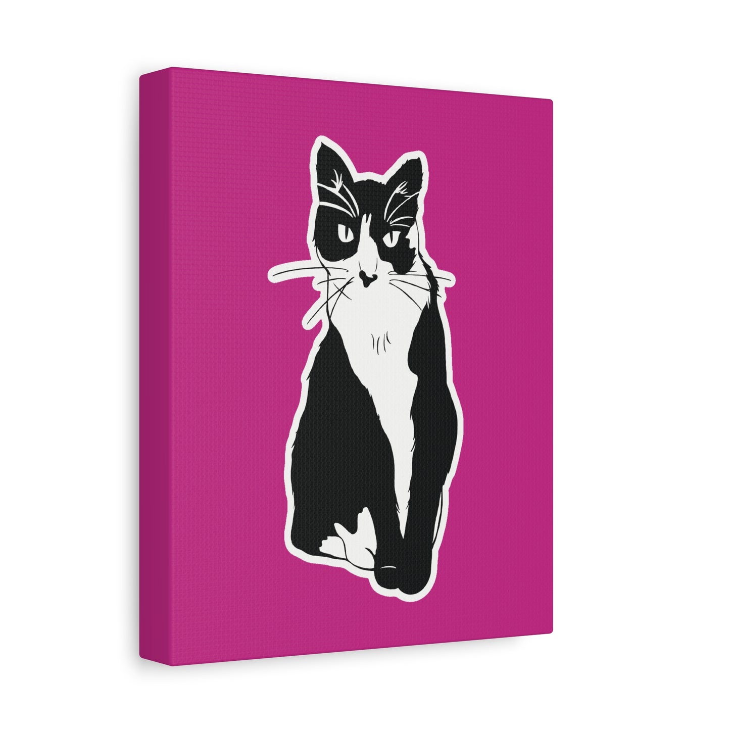 Cat Canvas on Pink (Sticker Style Cat) - Cat Drawing Art