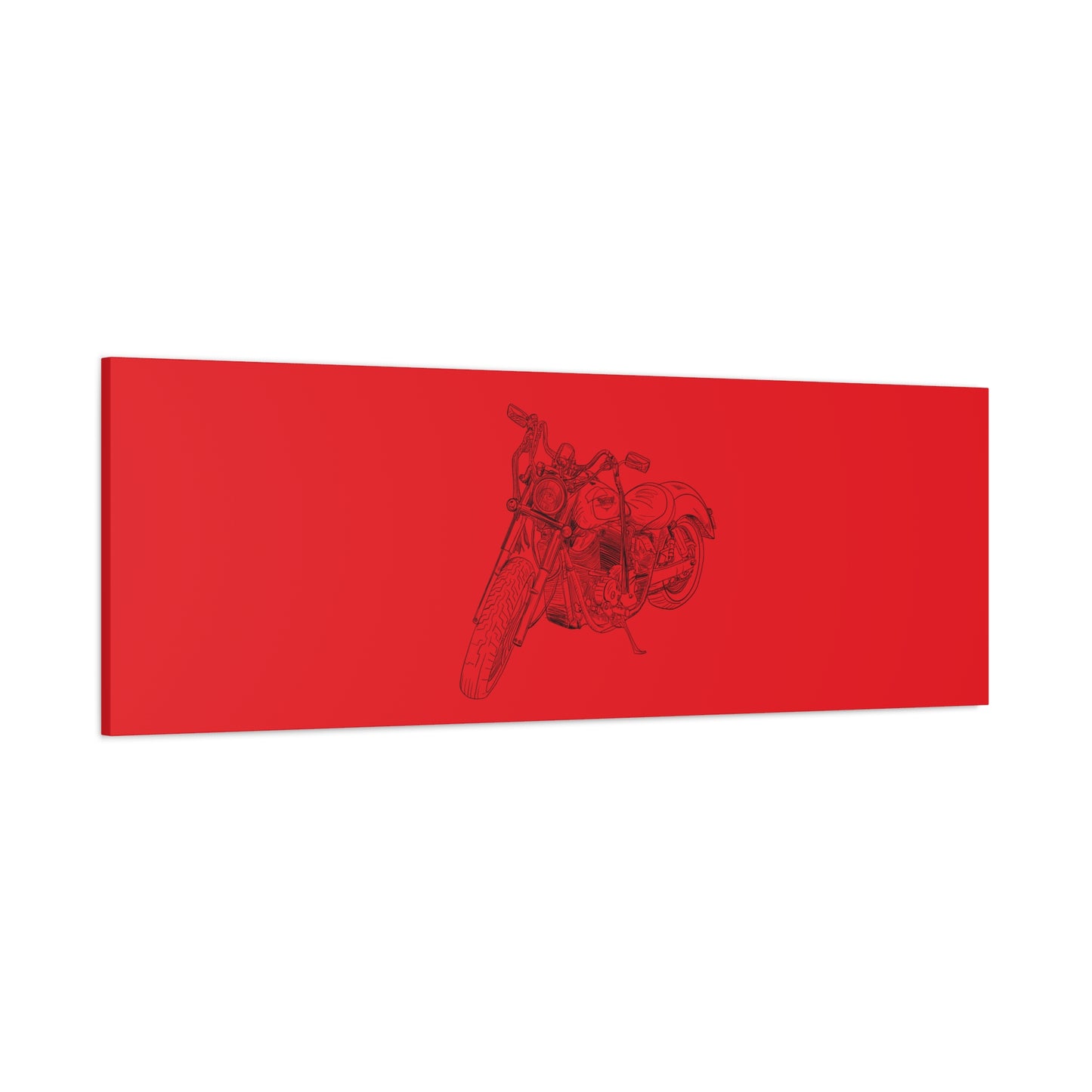 Ride Me Harley Motorcycle Sketch Canvas Print - Black Ink on Red Background