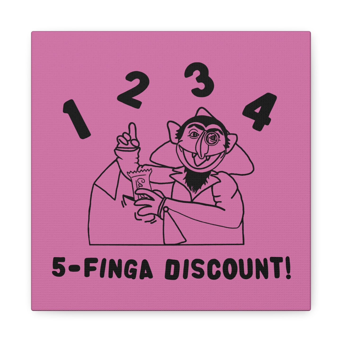 Five Finger Discount Outline Canvas Print Light Pink - Sesame Street The Count Parody Art Print