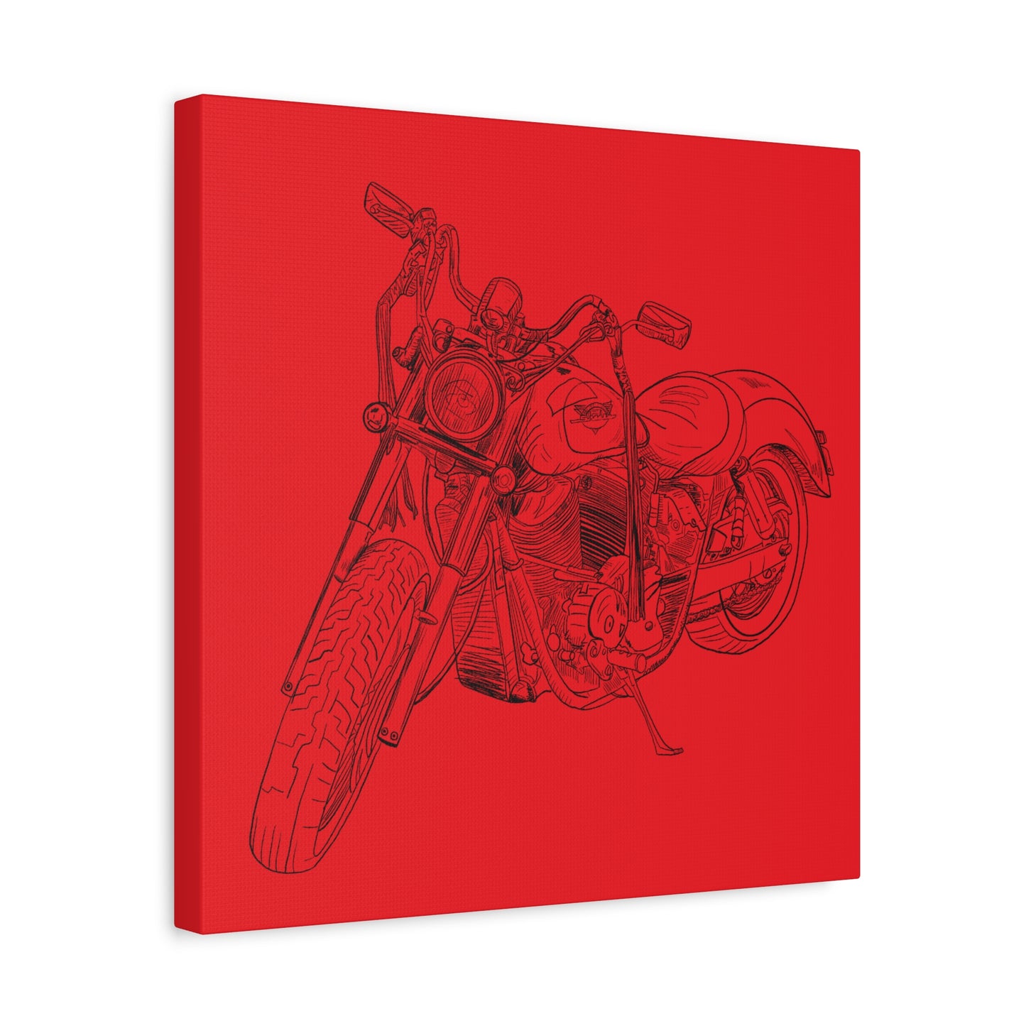 Ride Me Harley Motorcycle Sketch Canvas Print - Black Ink on Red Background