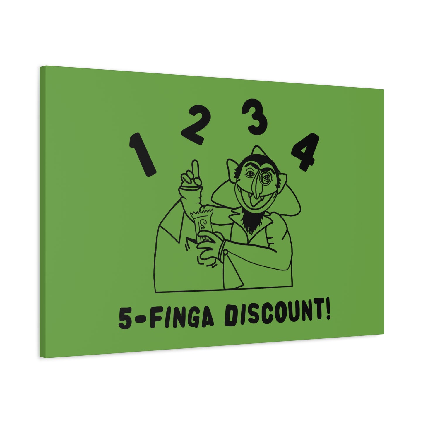 Five Finger Discount Outline Canvas Print Green - Sesame Street The Count Parody Art Print