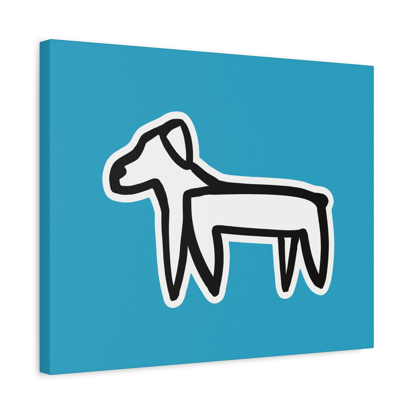 Dog Canvas Print on Turquoise (Sticker Style Black Dog) - Dog Drawing Wall Art