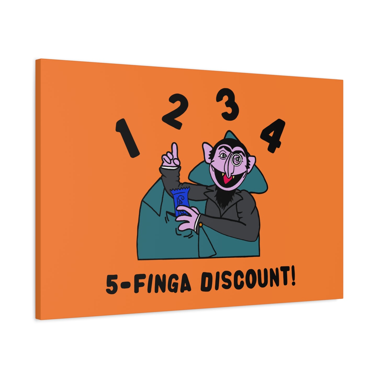 Five Finger Discount Canvas Print Light Orange - Sesame Street The Count Parody Art Print