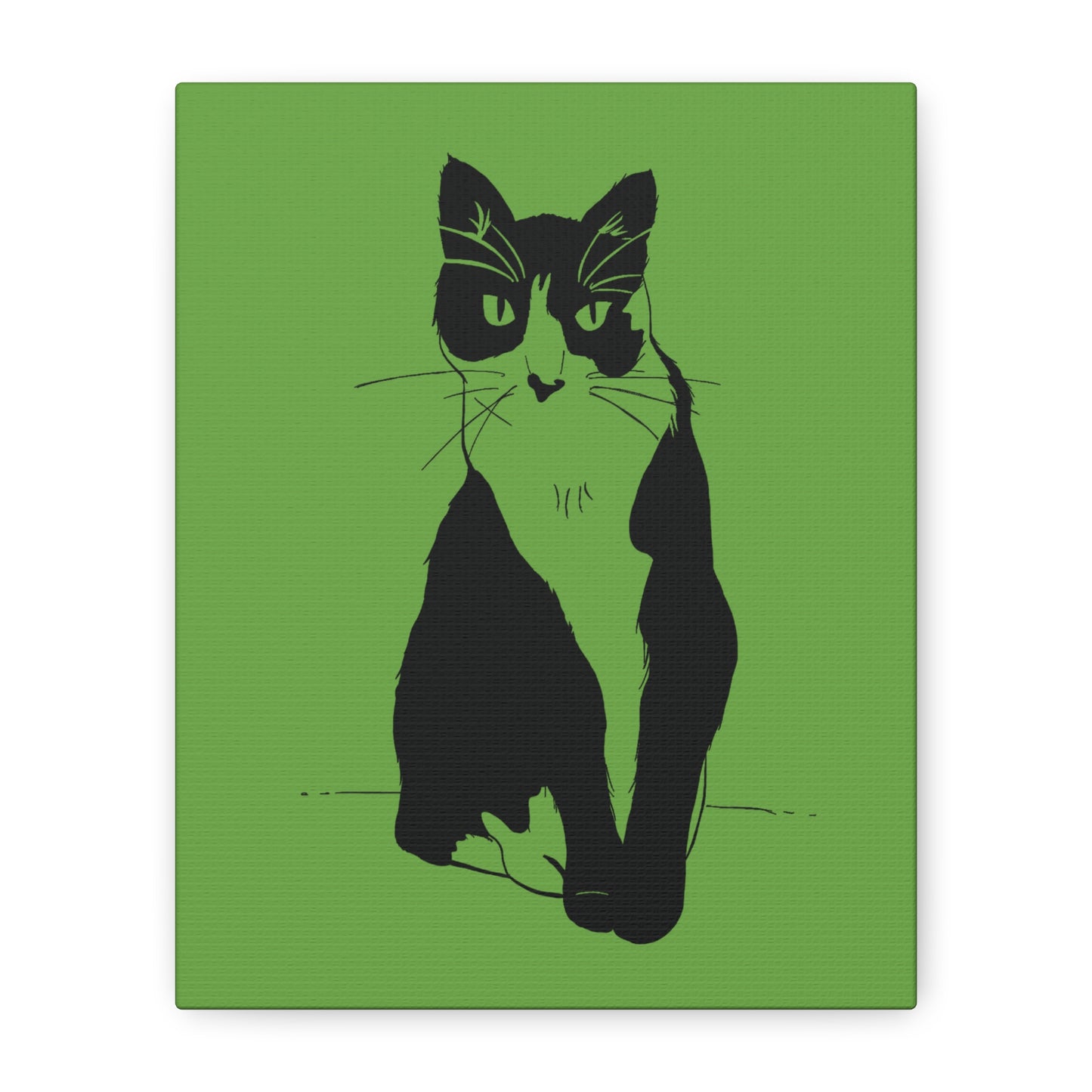 Cat Canvas Print on Green (Transparent Style Cat) - Cat Drawing Art