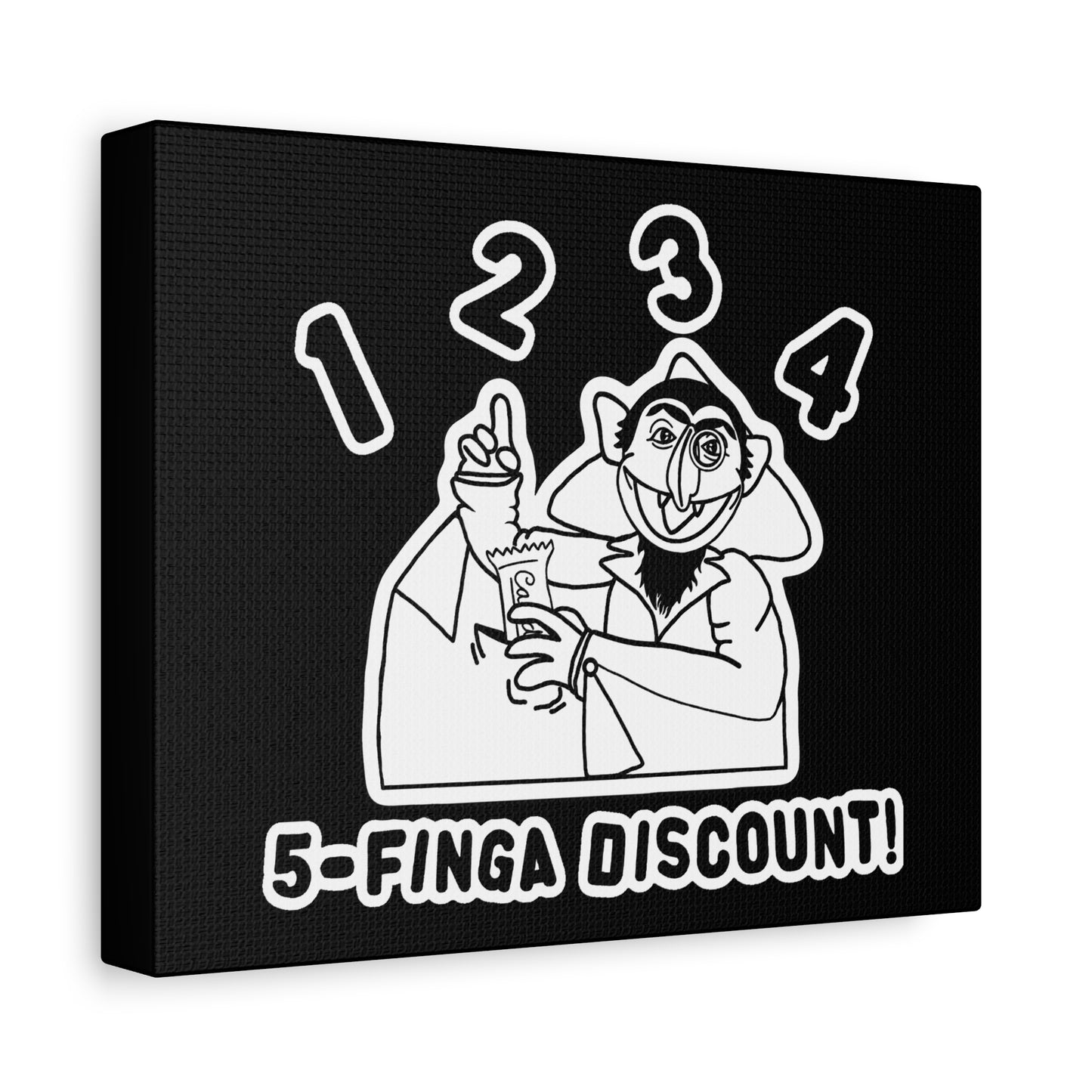 Five Finger Discount Outline Canvas Print Black - Sesame Street The Count Parody Art Print