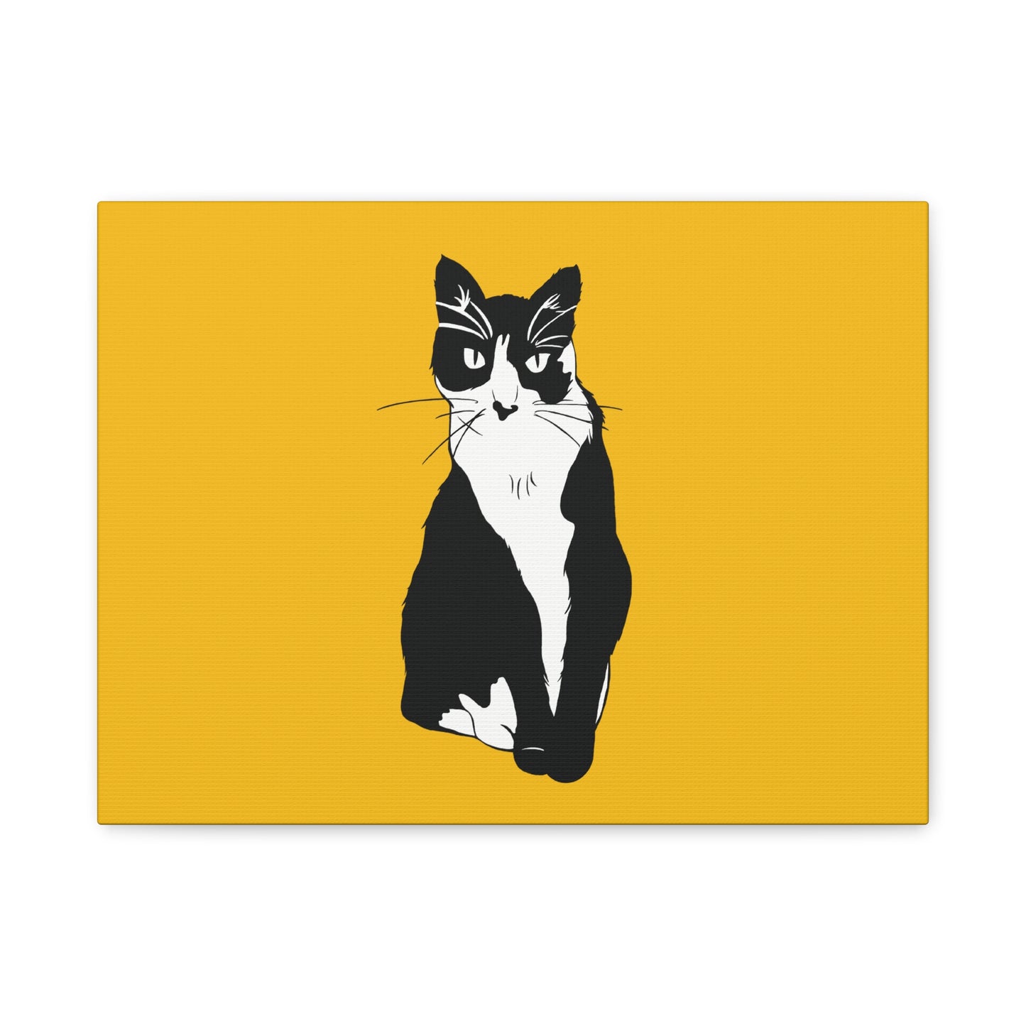 Cat Canvas on Yellow (B&W Style Cat) - Cat Drawing Art