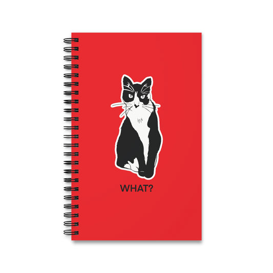 Cattitude Notebook in Red (Sticker Style Cat with Black Writing) - Cat Spiral Notebook
