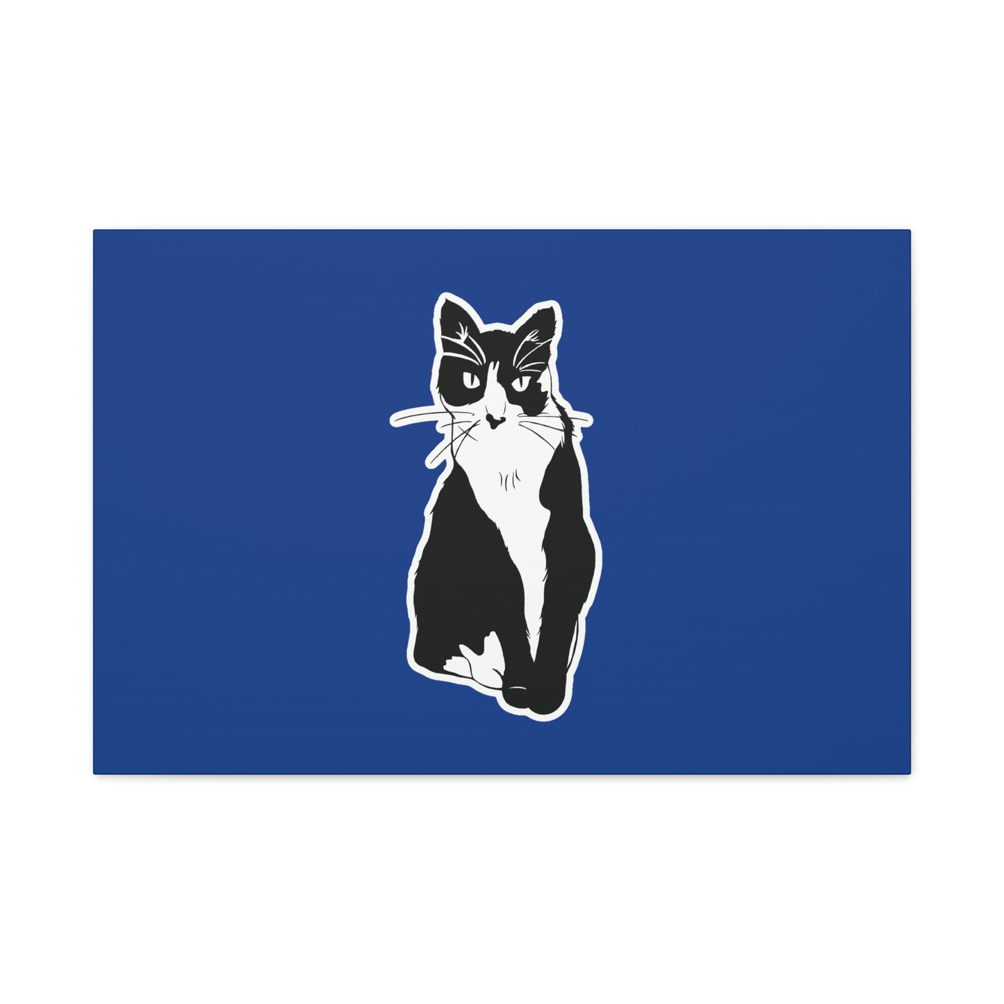 Cat Canvas Print on Dark Blue (Sticker Style Cat) - Cat Drawing Art