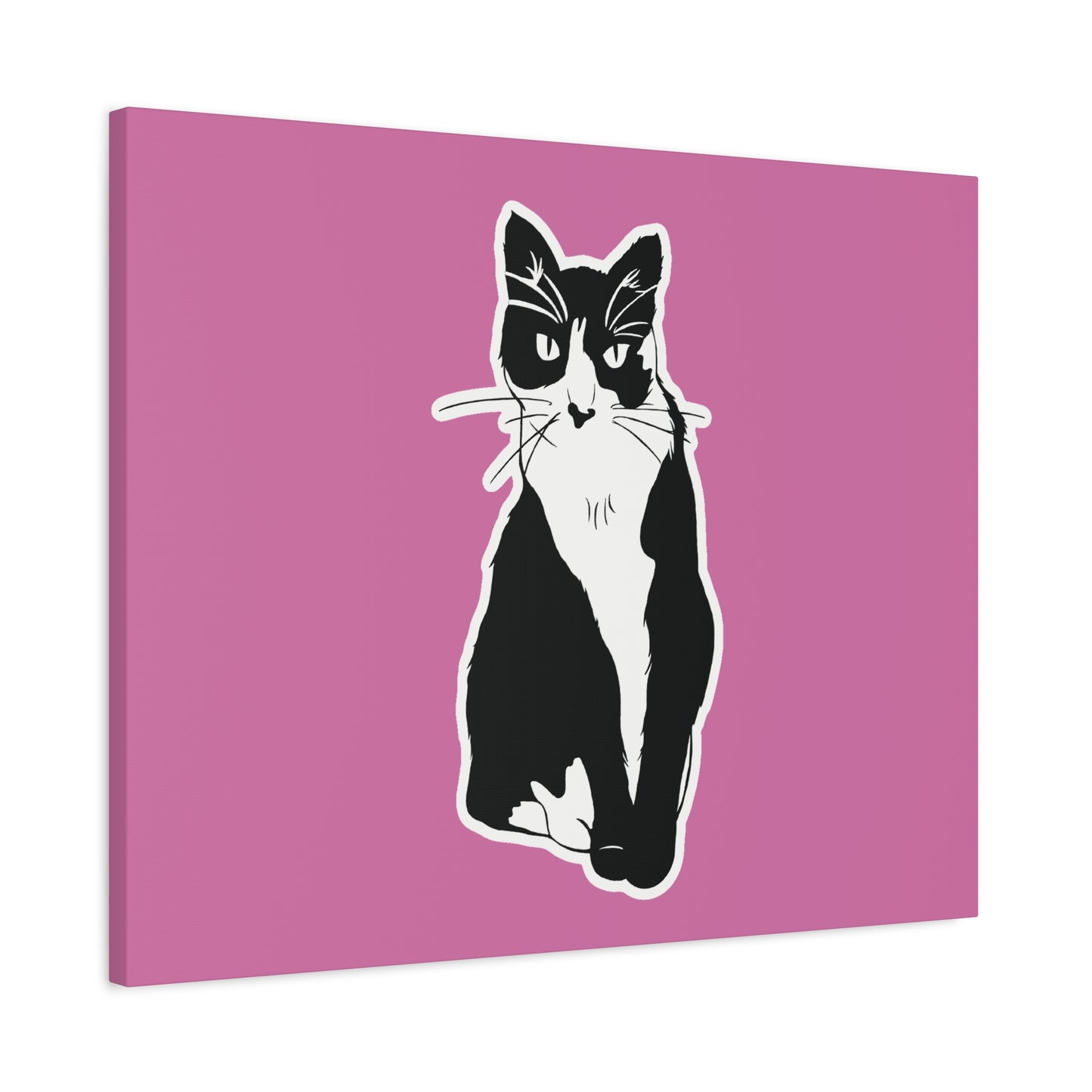 Cat Canvas on Light Pink (Sticker Style Cat) - Cat Drawing Art