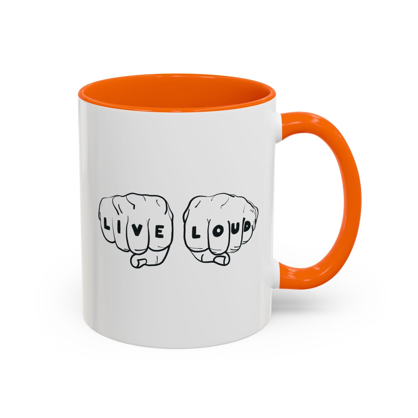 Live Loud Knuckle Tats Tattooed Fists - Four Fists Accent Mug