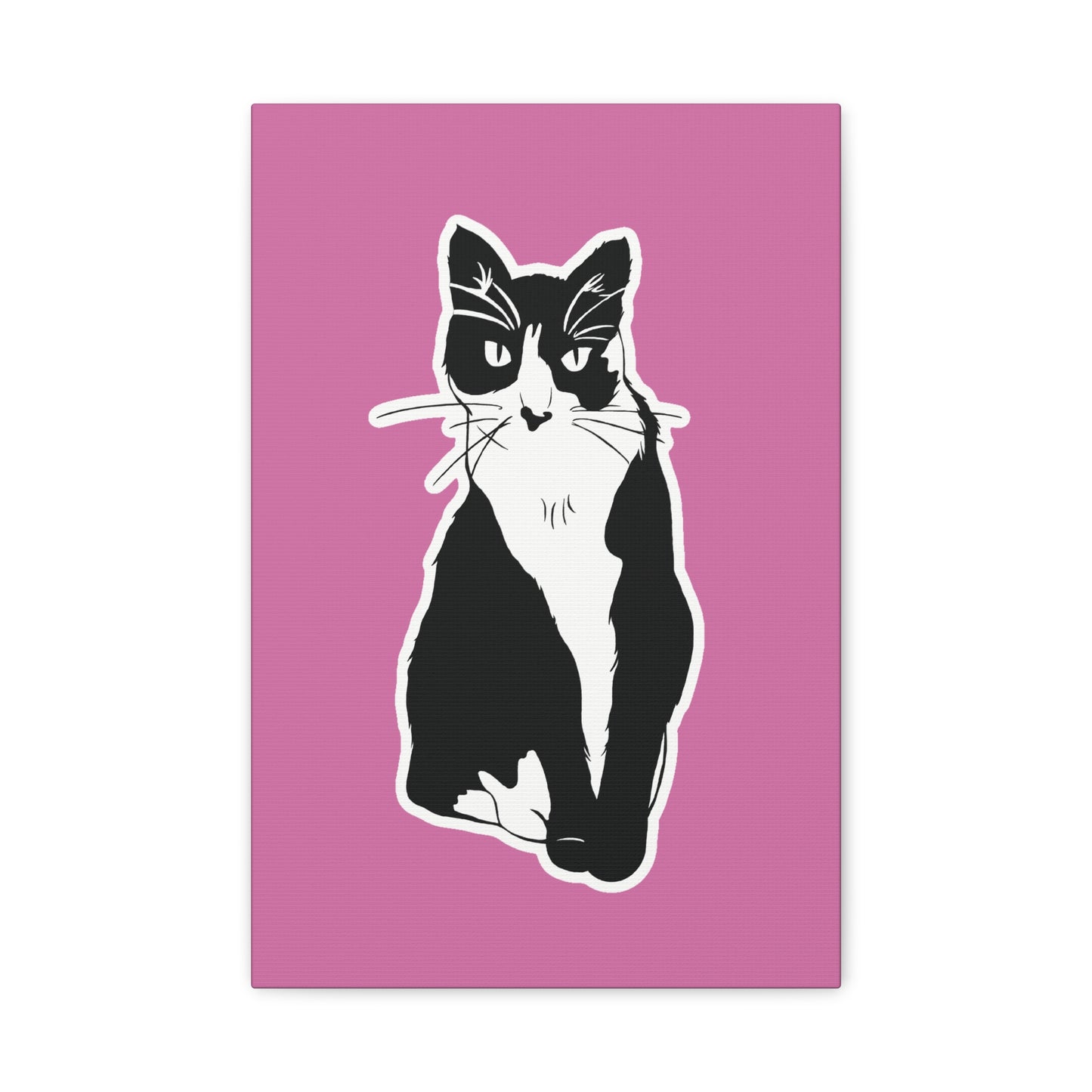 Cat Canvas on Light Pink (Sticker Style Cat) - Cat Drawing Art