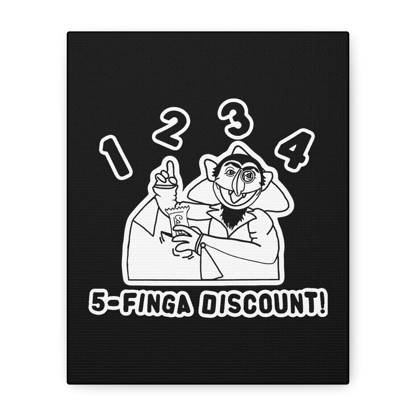 Five Finger Discount Outline Canvas Print Black - Sesame Street The Count Parody Art Print