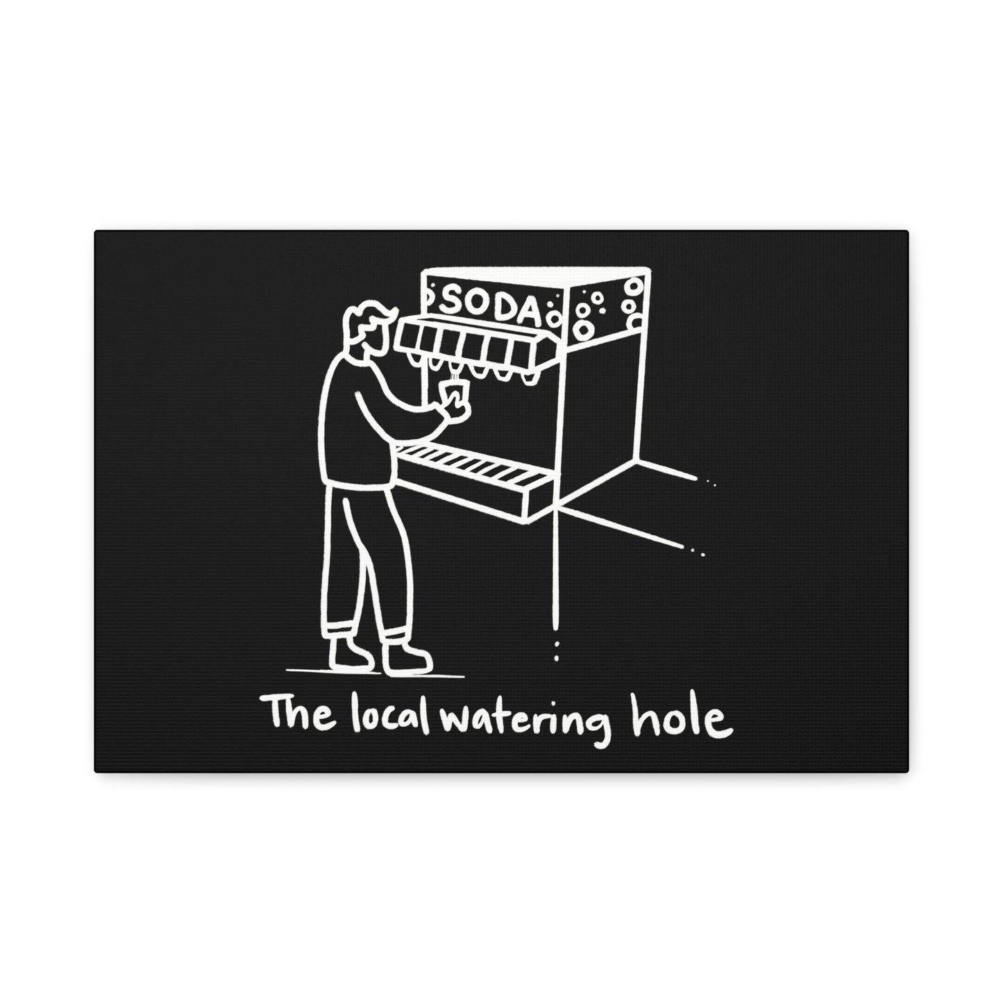 Local Watering Hole Canvas Print - White Ink on Black Background
