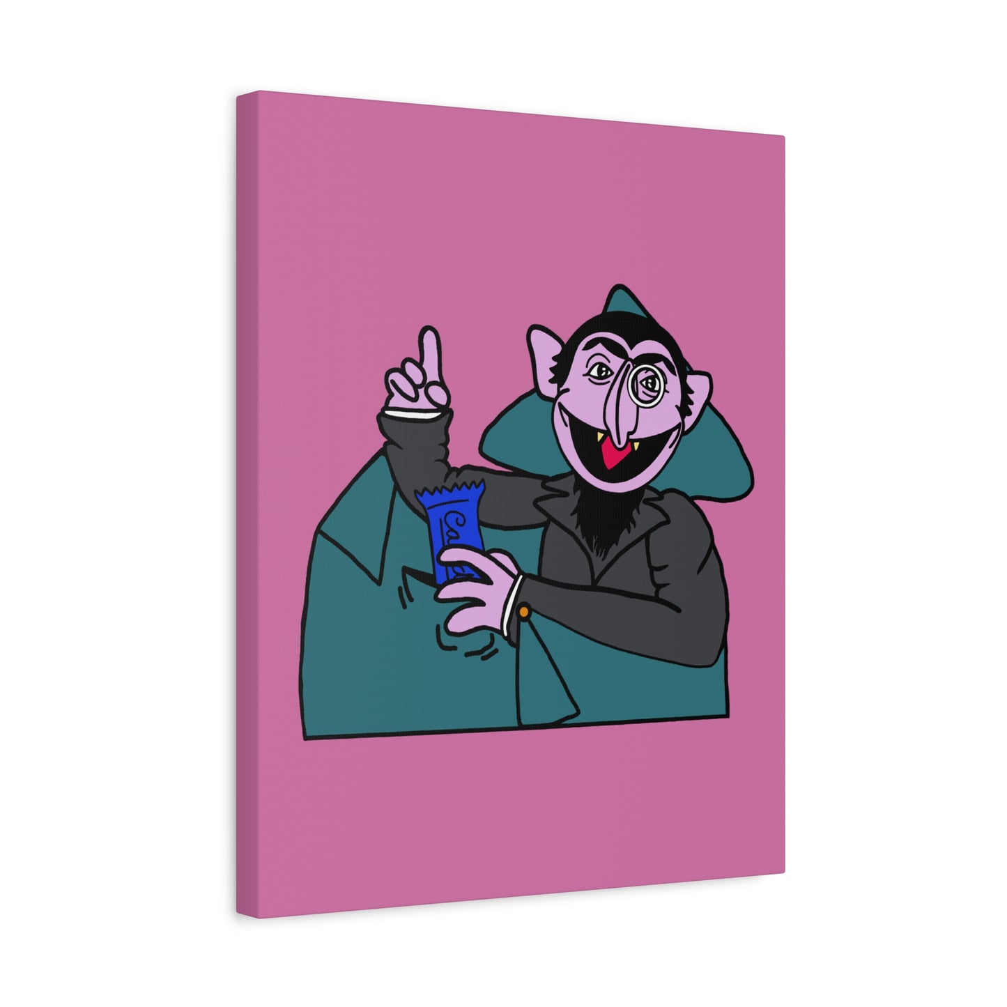 The Count Stealing Candy Canvas Print Light Pink - Sesame Street The Count Parody Art