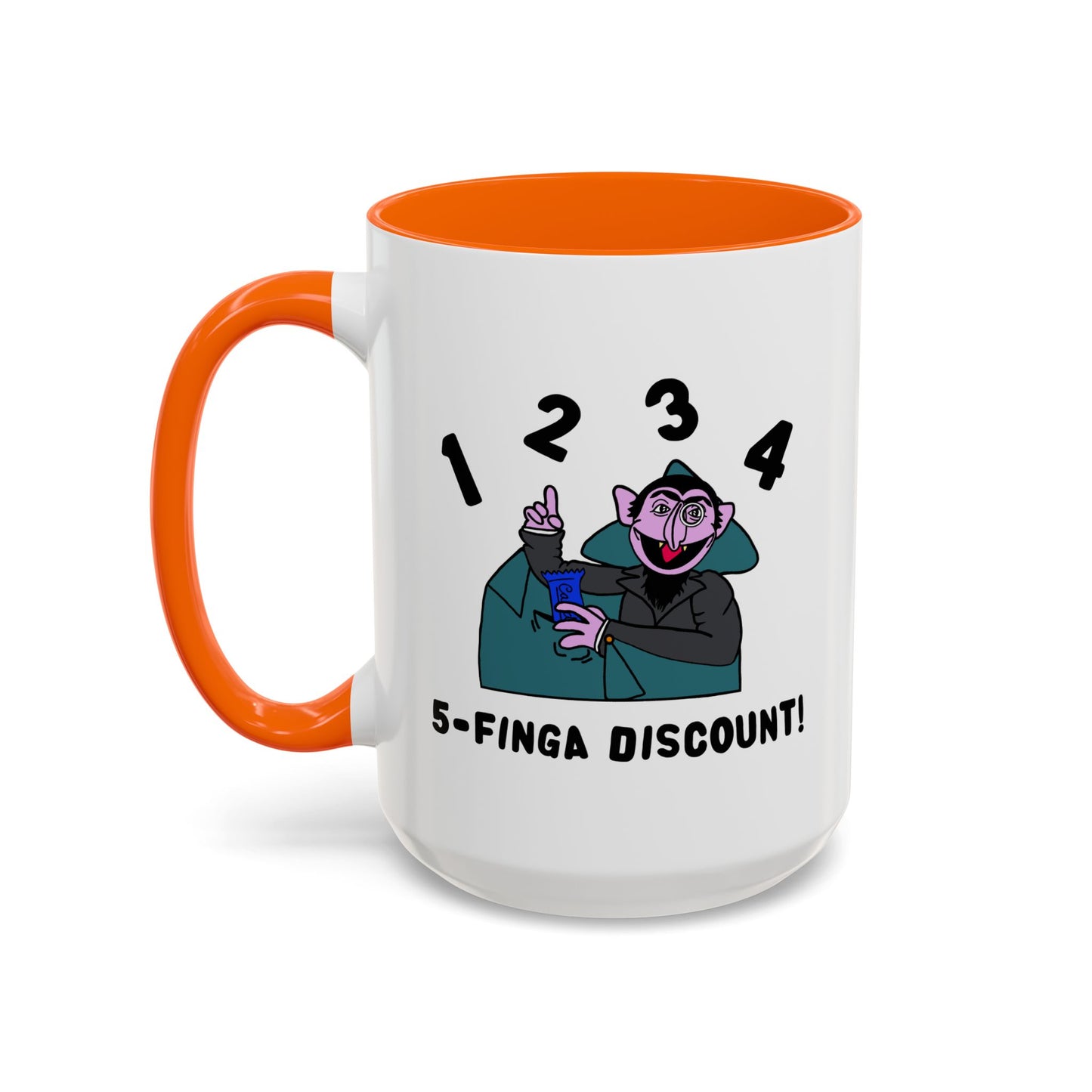 Five Finger Discount Accent Coffee Mug - Sesame Street The Count Parody Coffee Mug