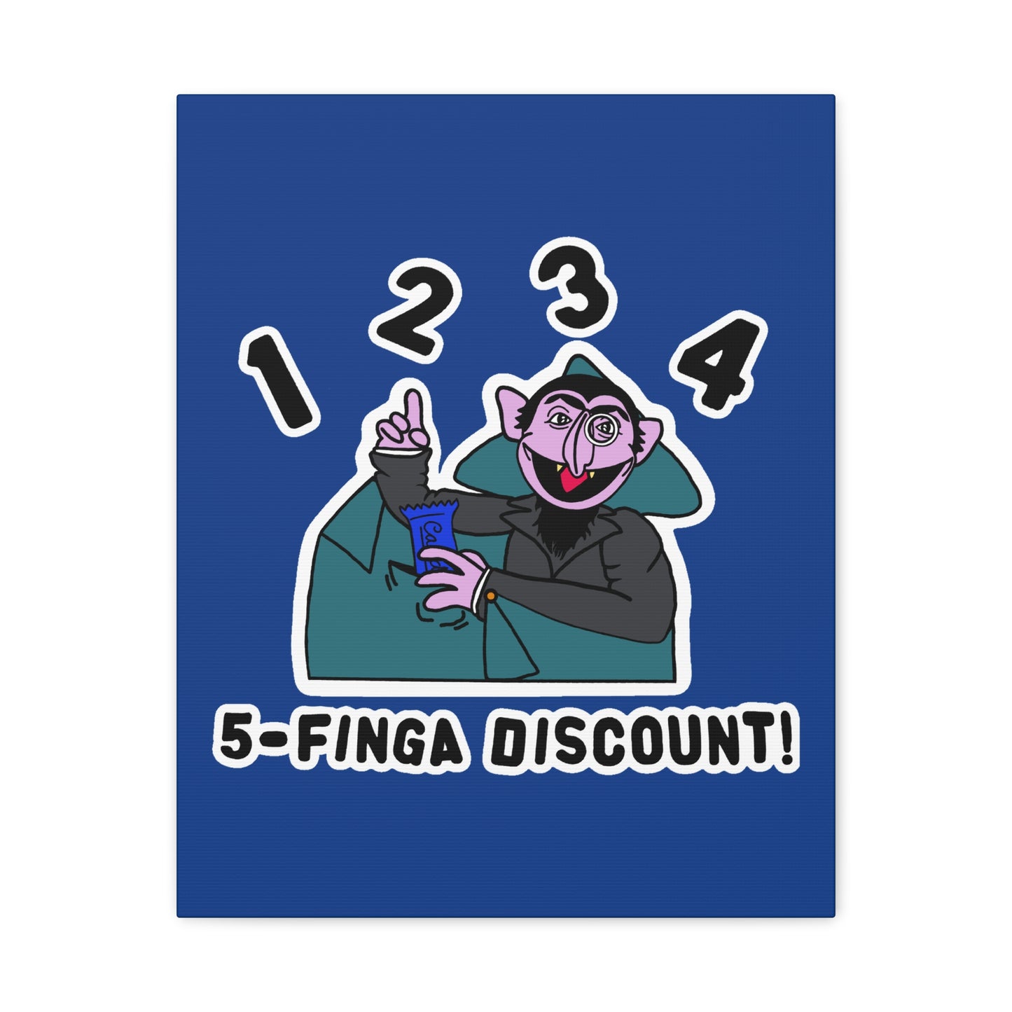 Five Finger Discount Canvas Print Dark Blue - Sesame Street The Count Parody Art Print