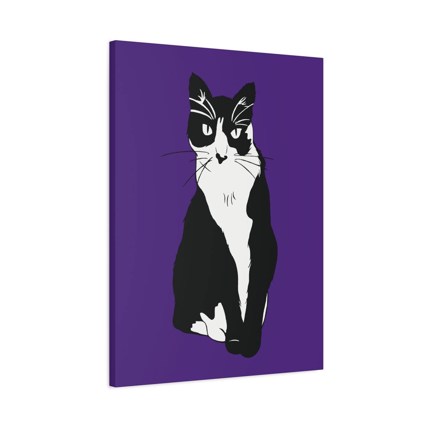 Cat Canvas on Purple (B&W Style Cat) - Cat Drawing Art