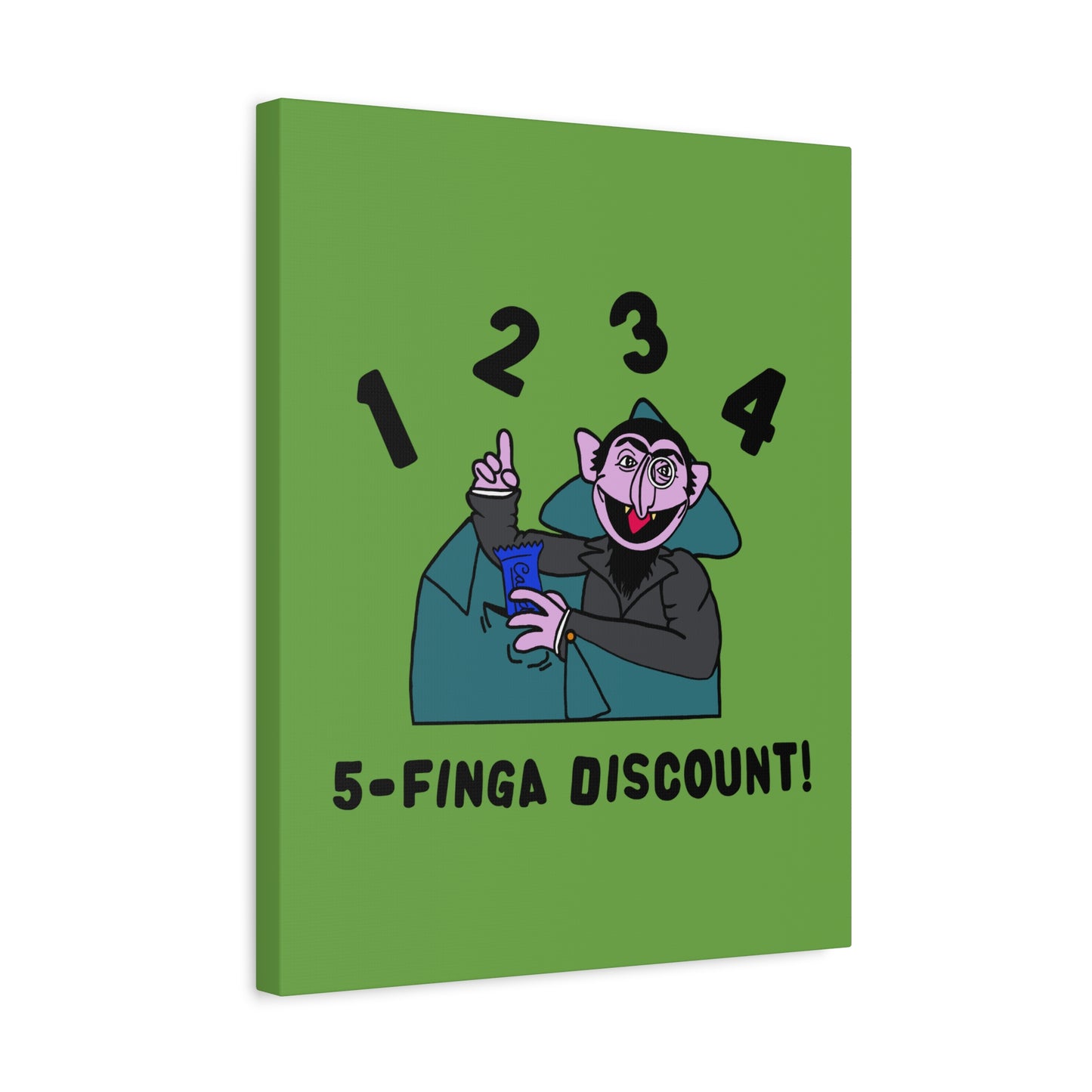 Five Finger Discount Canvas Print Green - Sesame Street The Count Parody Art Print