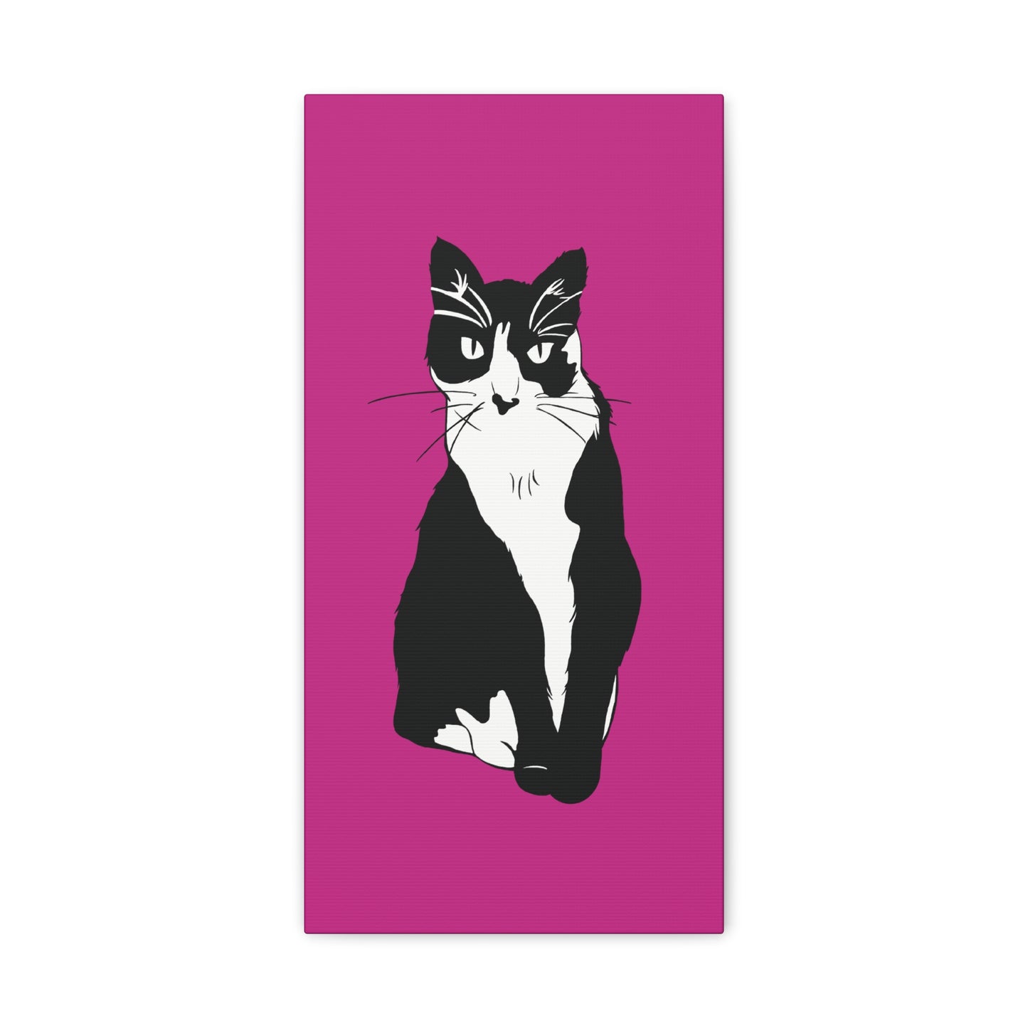 Cat Canvas on Pink (B&W Style Cat) - Cat Drawing Art