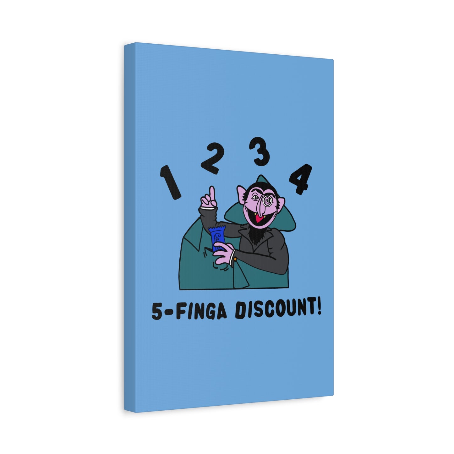 Five Finger Discount Canvas Print Light Blue - Sesame Street The Count Parody Art Print