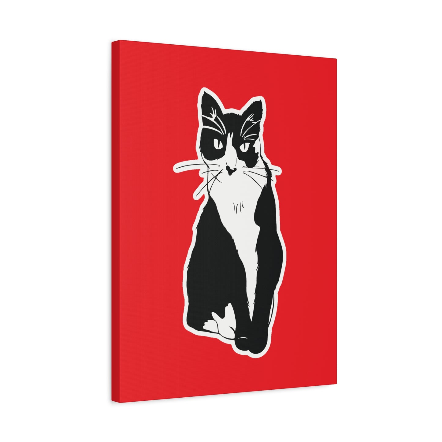 Cat Canvas Print on Red (Sticker Style Cat) - Cat Drawing Art
