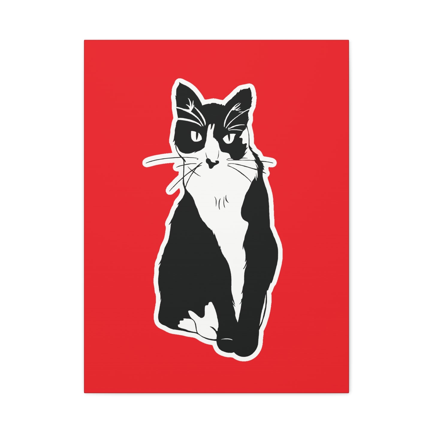 Cat Canvas Print on Red (Sticker Style Cat) - Cat Drawing Art