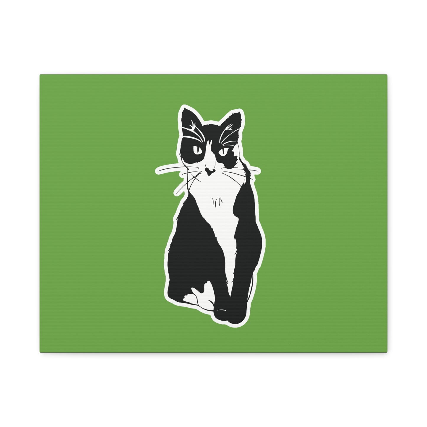 Cat Canvas Print on Green (B&W Style Cat) - Cat Drawing Art