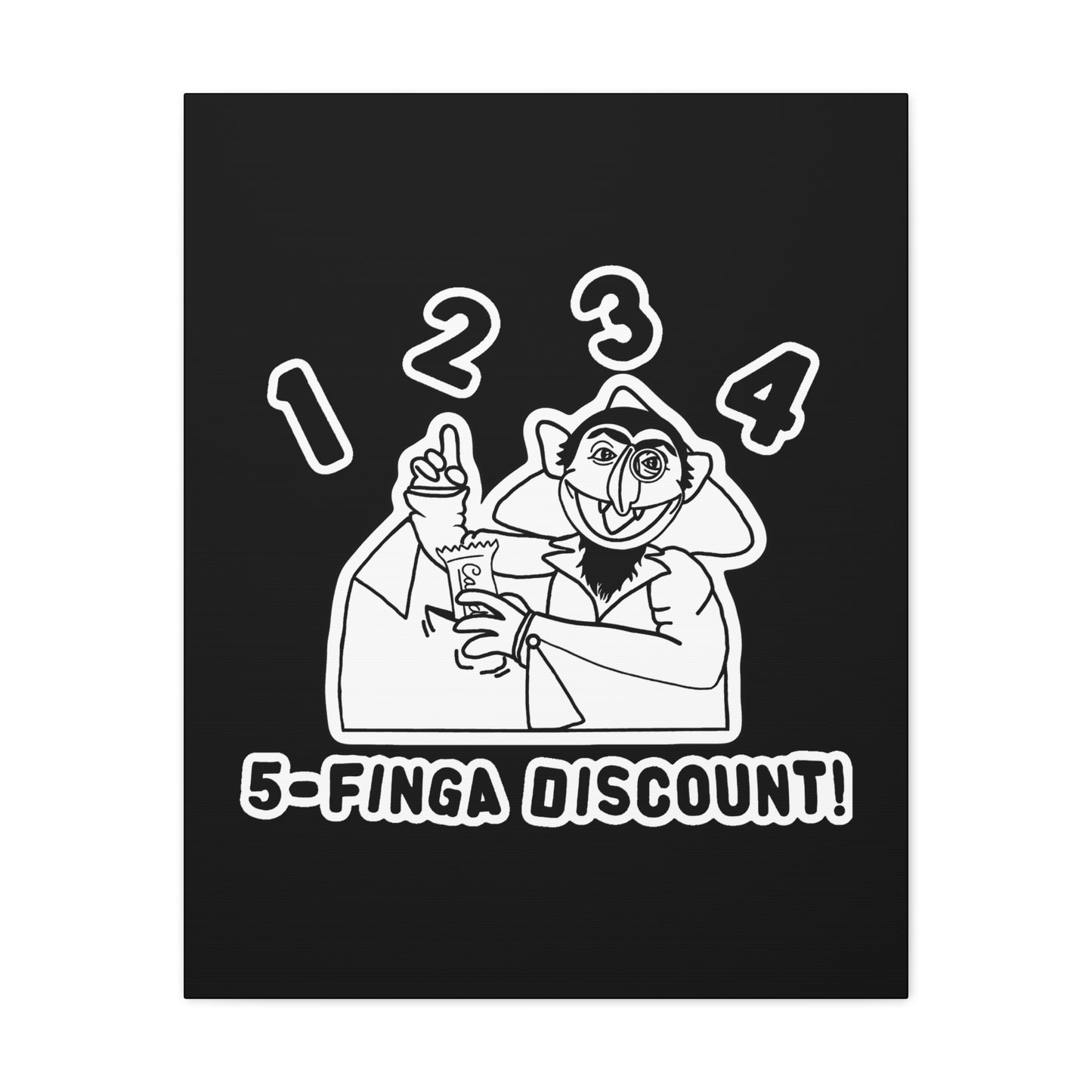 Five Finger Discount Outline Canvas Print Black - Sesame Street The Count Parody Art Print