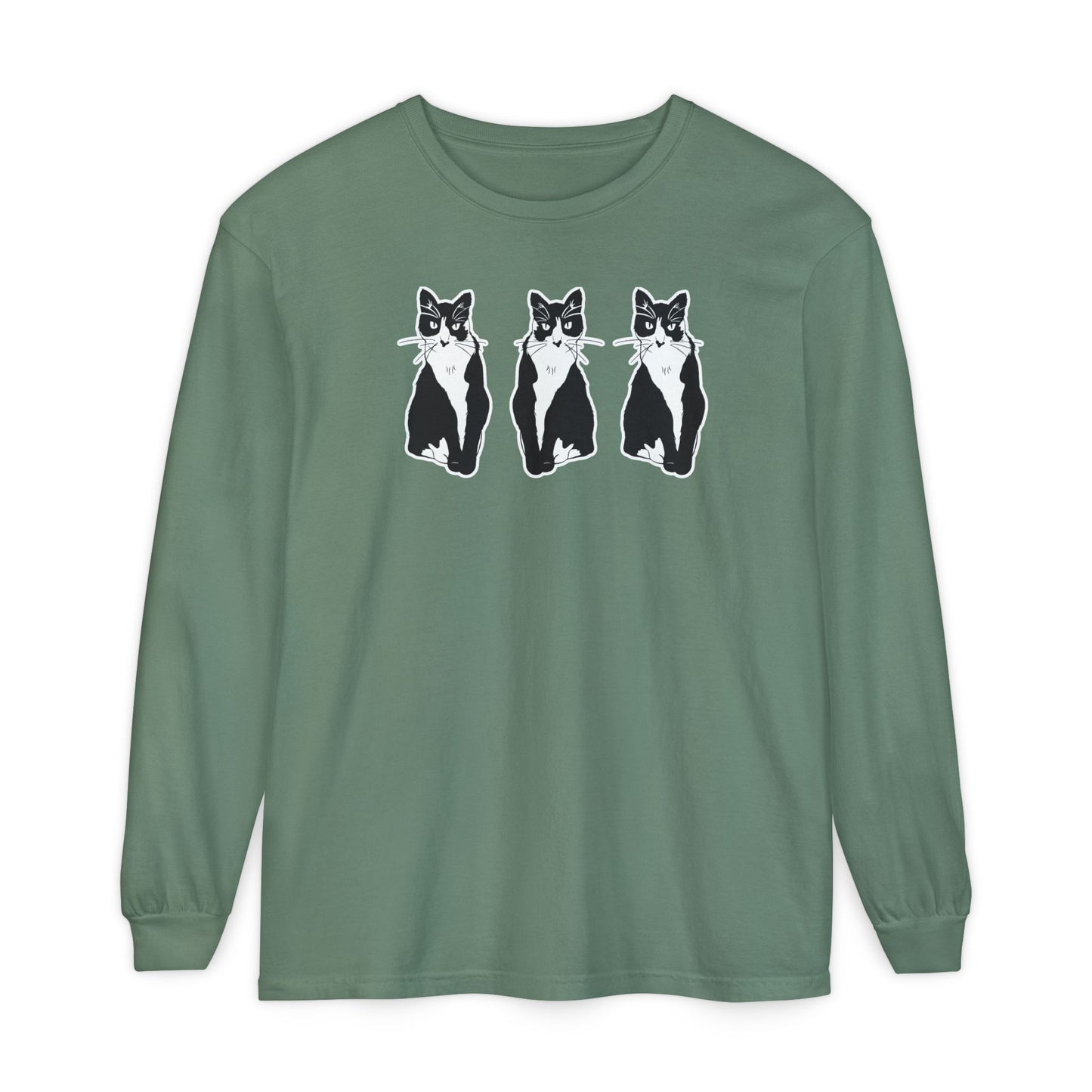 Cat x3 Long Sleeve Tee (Sticker Style Cat) - Cat Drawing Shirt