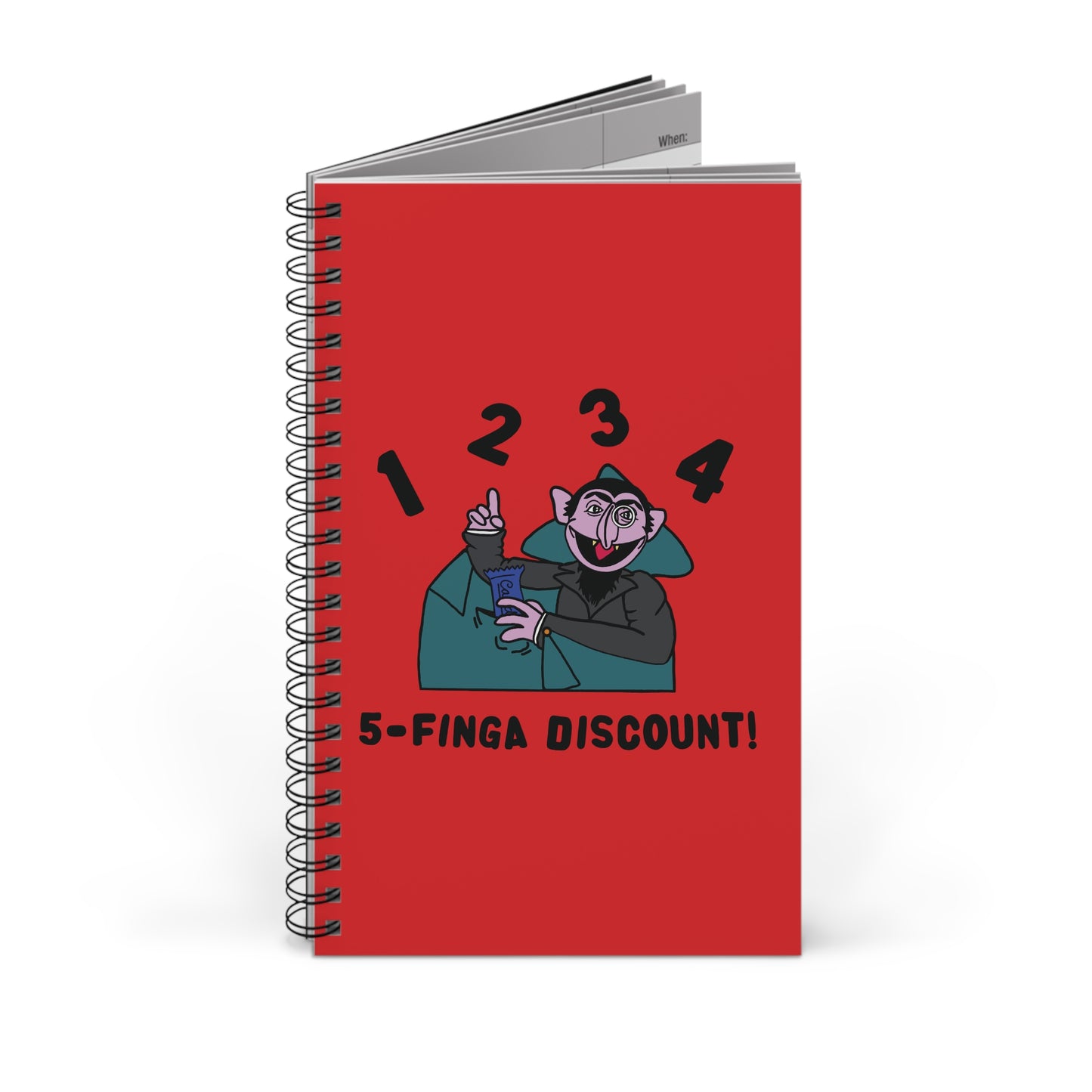 Five Finger Discount Notebook Red - Sesame Street The Count Parody Spiral Notebook