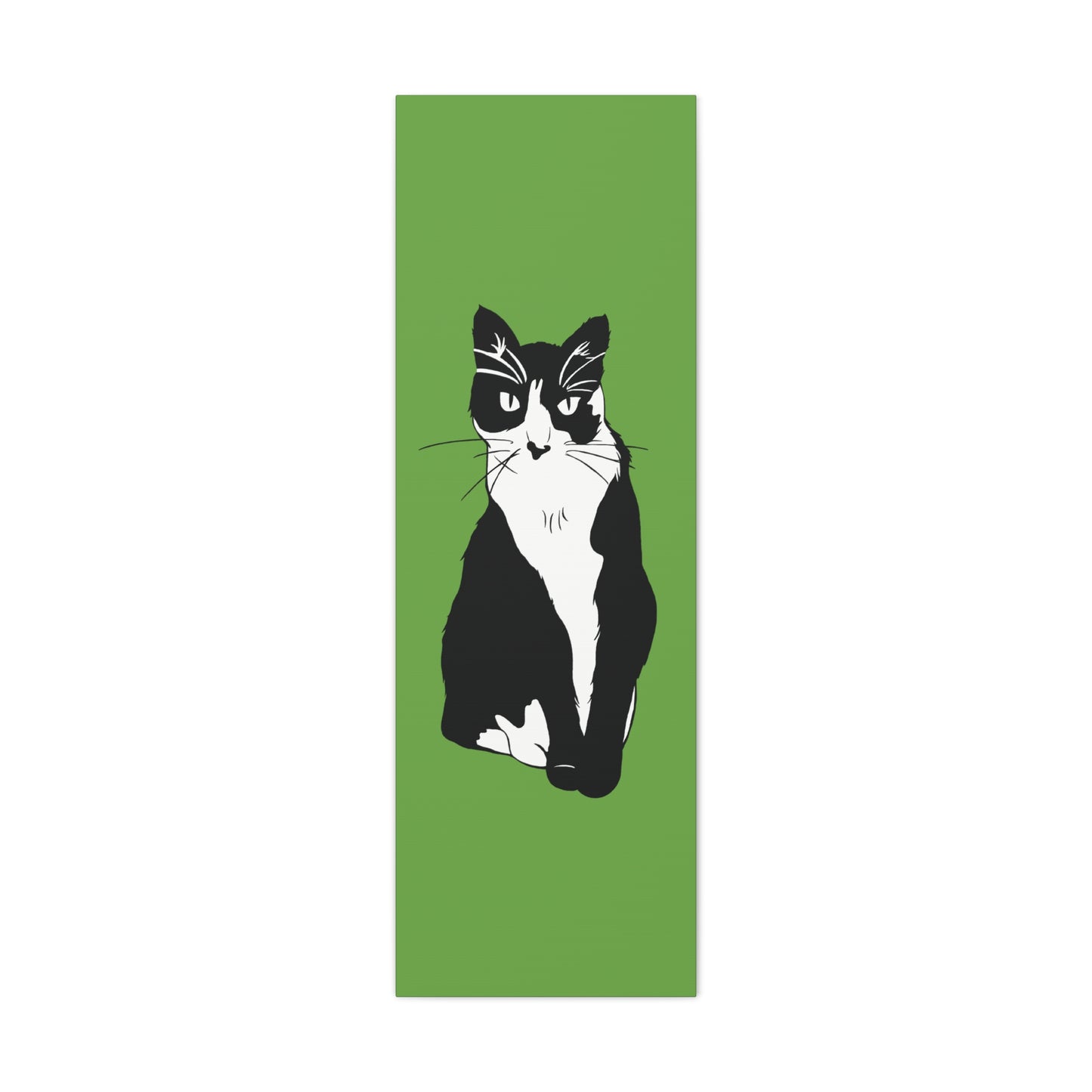 Cat Canvas on Green (B&W Style Cat) - Cat Drawing Art