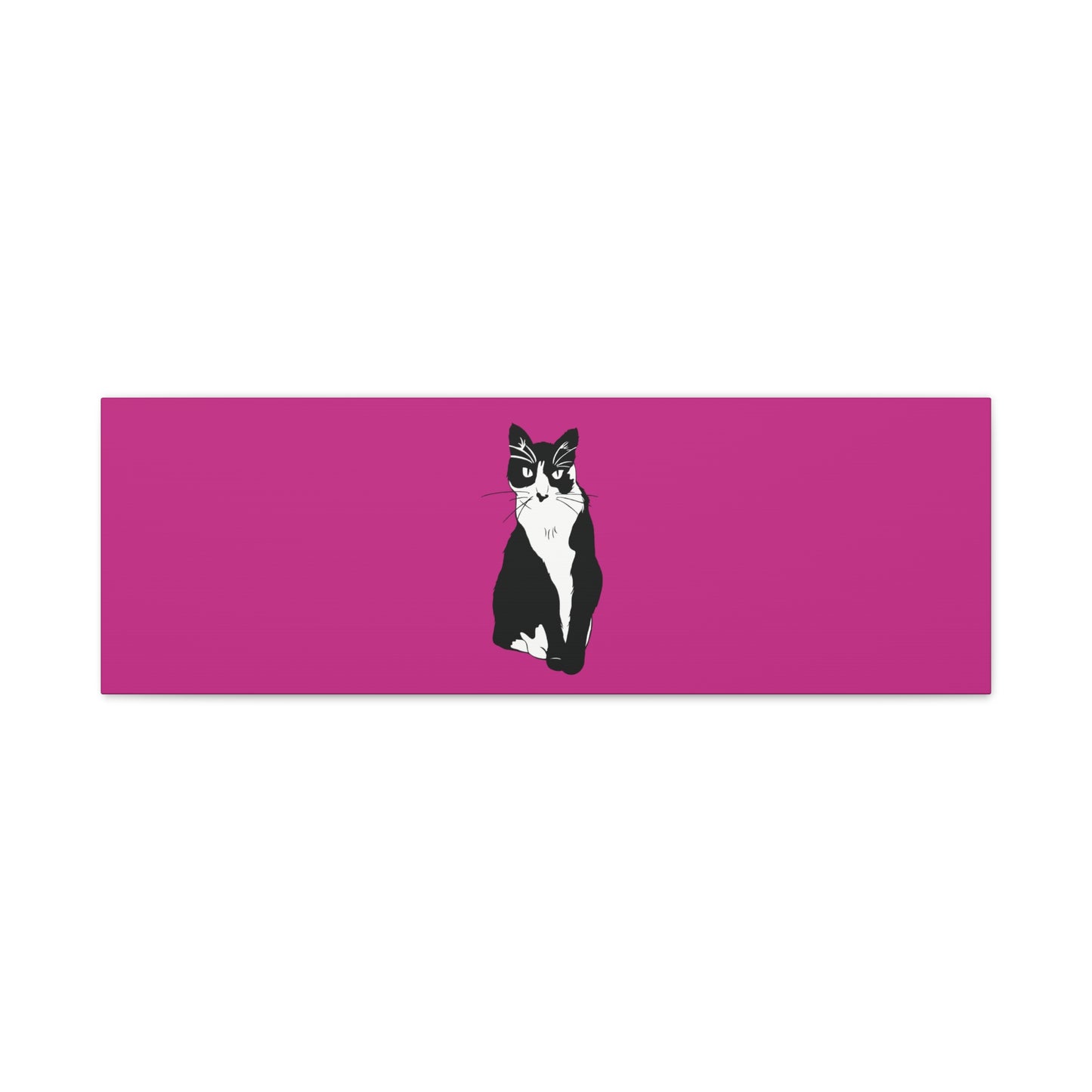 Cat Canvas on Pink (B&W Style Cat) - Cat Drawing Art