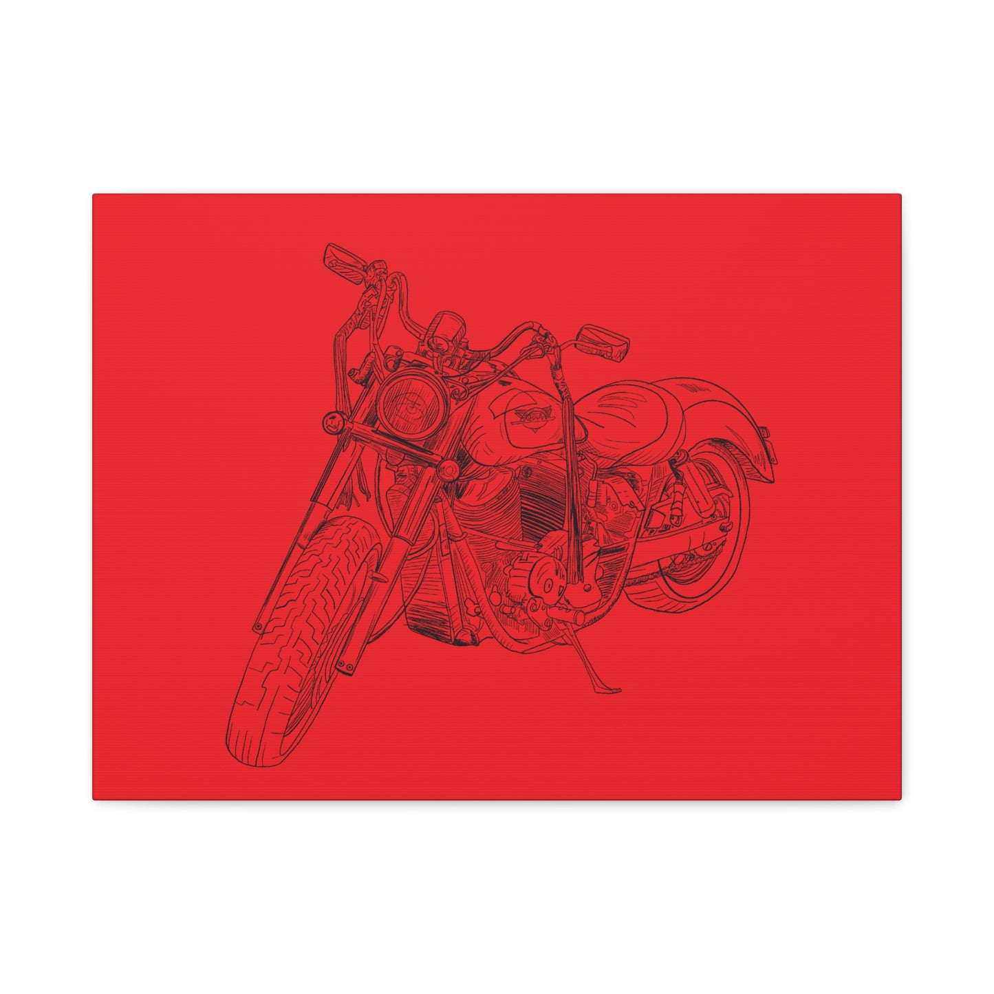 Ride Me Harley Motorcycle Sketch Canvas Print - Black Ink on Red Background