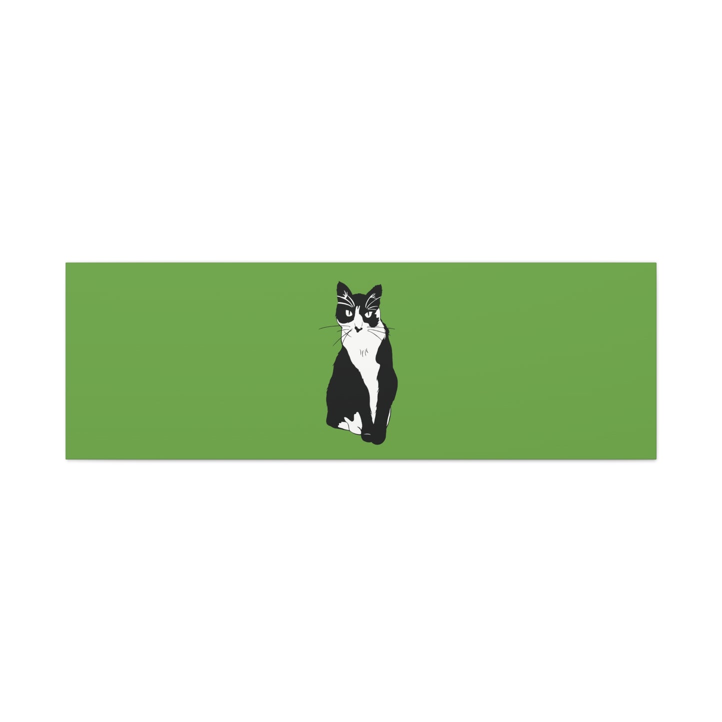 Cat Canvas on Green (B&W Style Cat) - Cat Drawing Art