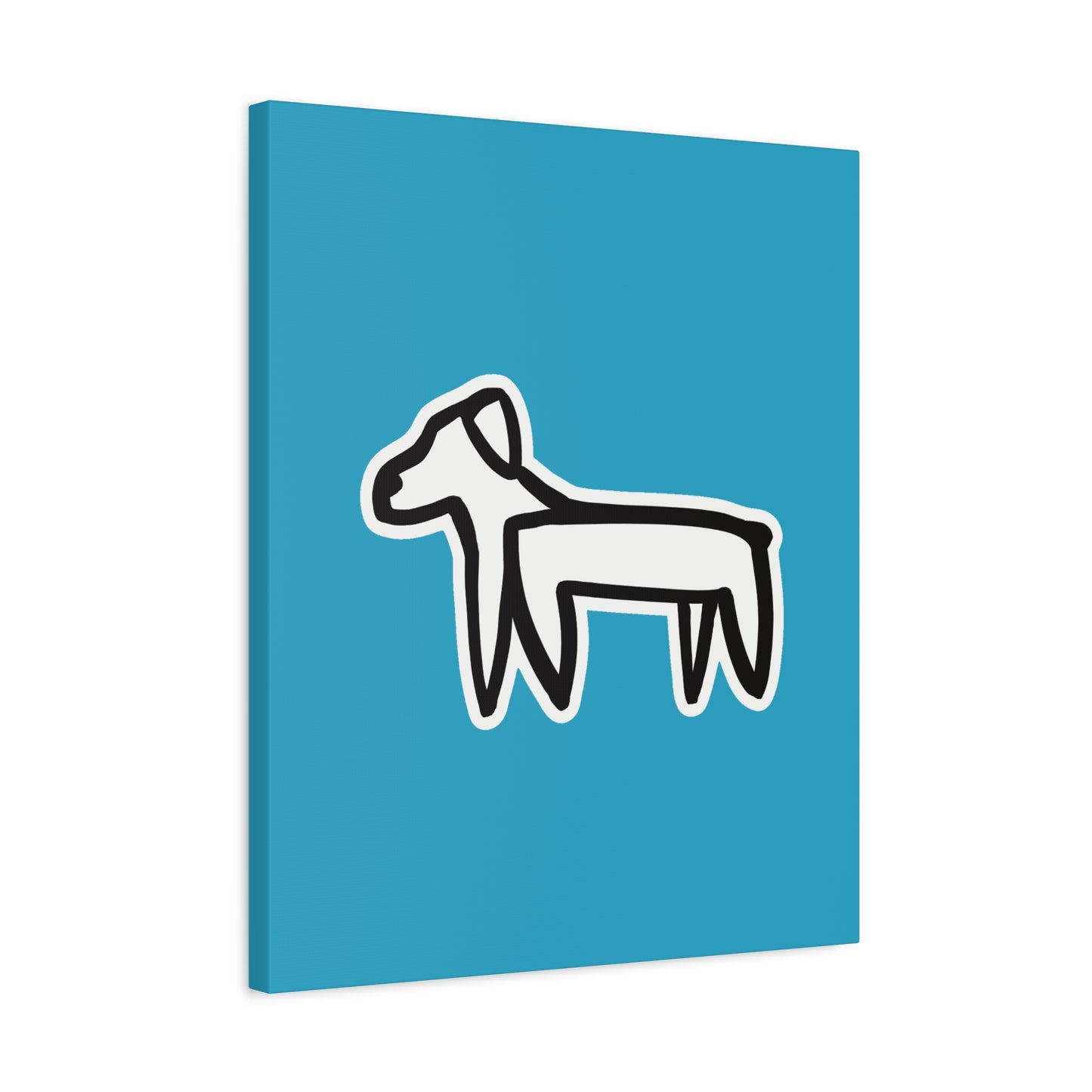 Dog Canvas Print on Turquoise (Sticker Style Black Dog) - Dog Drawing Wall Art