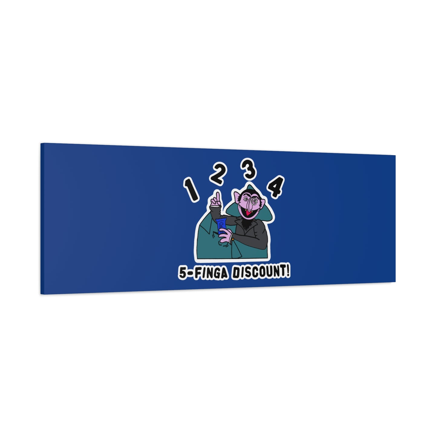 Five Finger Discount Canvas Print Dark Blue - Sesame Street The Count Parody Art Print